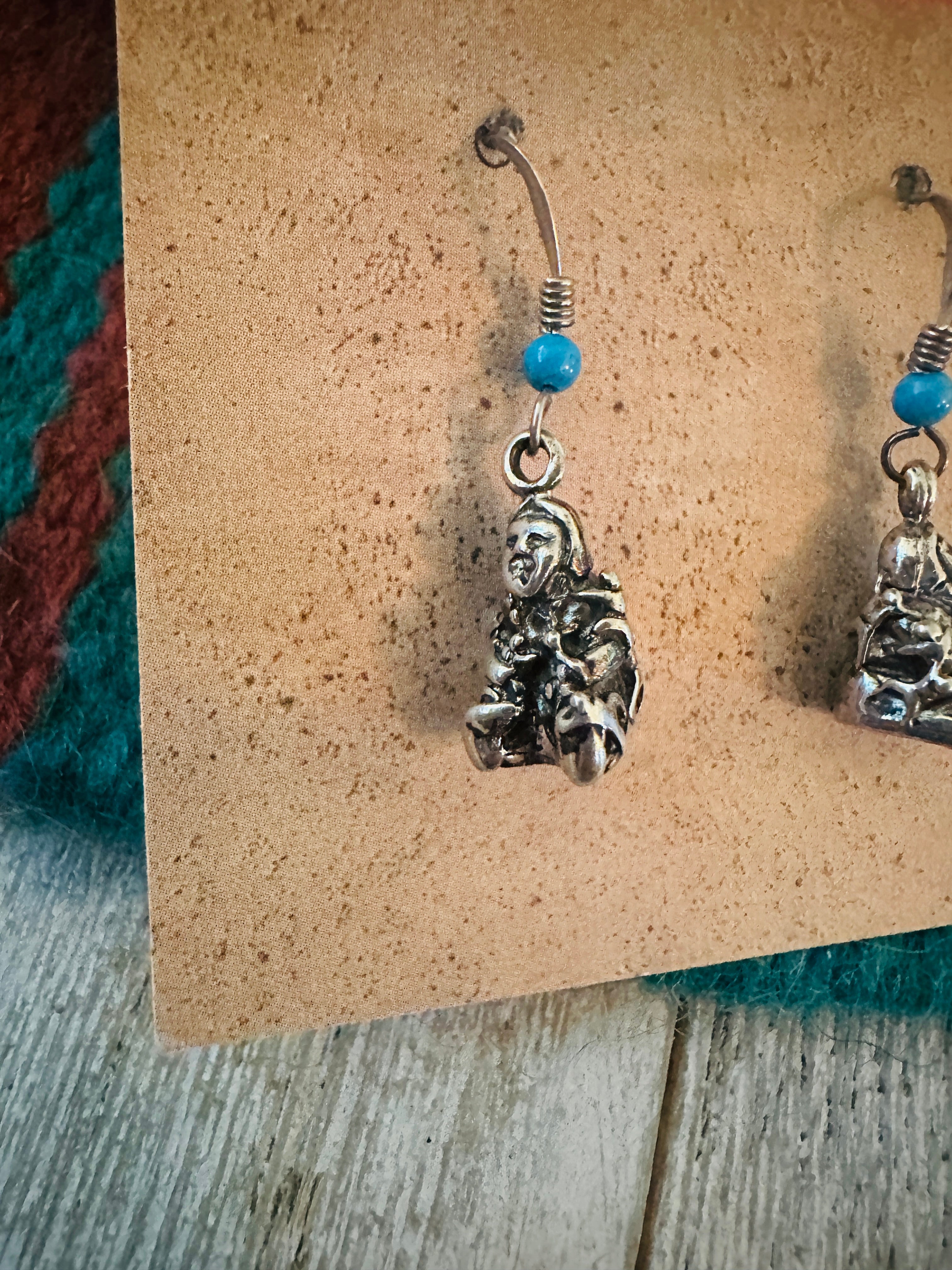 Handcrafted Old Pawn Sterling Silver & Turquoise Storyteller Dangle Earrings