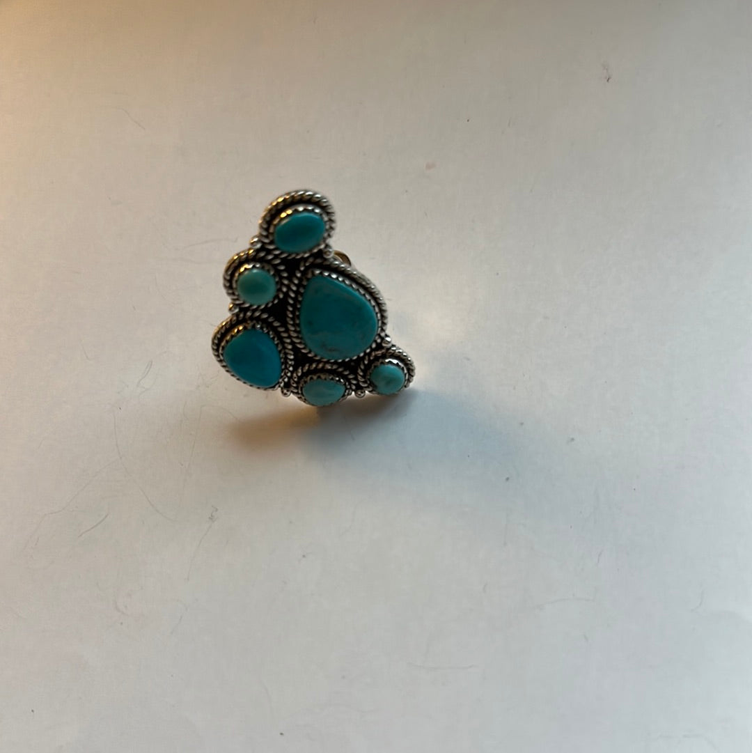 Beautiful Handmade Turquoise And Sterling Silver Adjustable Ring Signed Nizhoni