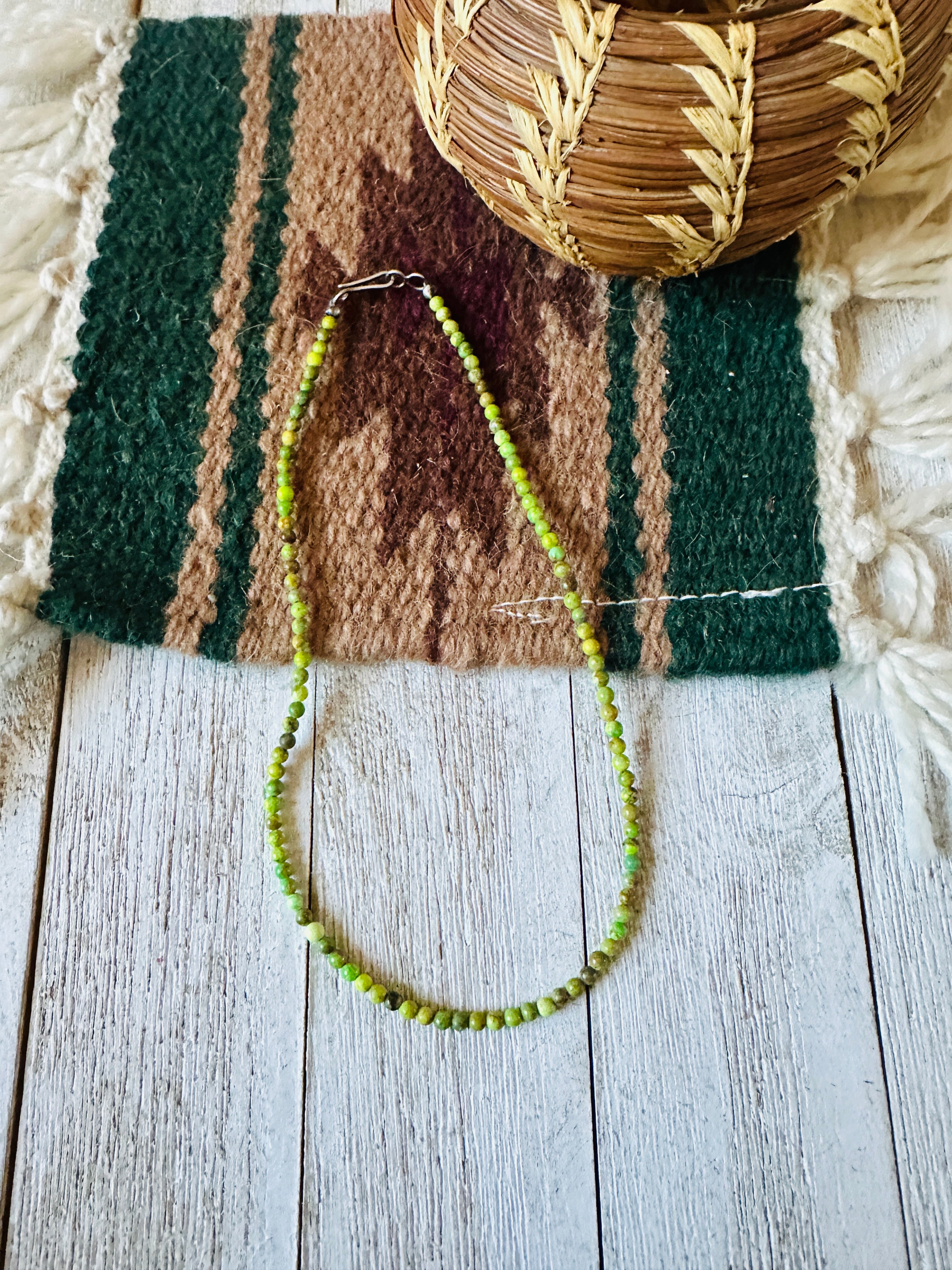 Handcrafted Green Turquoise & Sterling Silver Beaded Necklace
