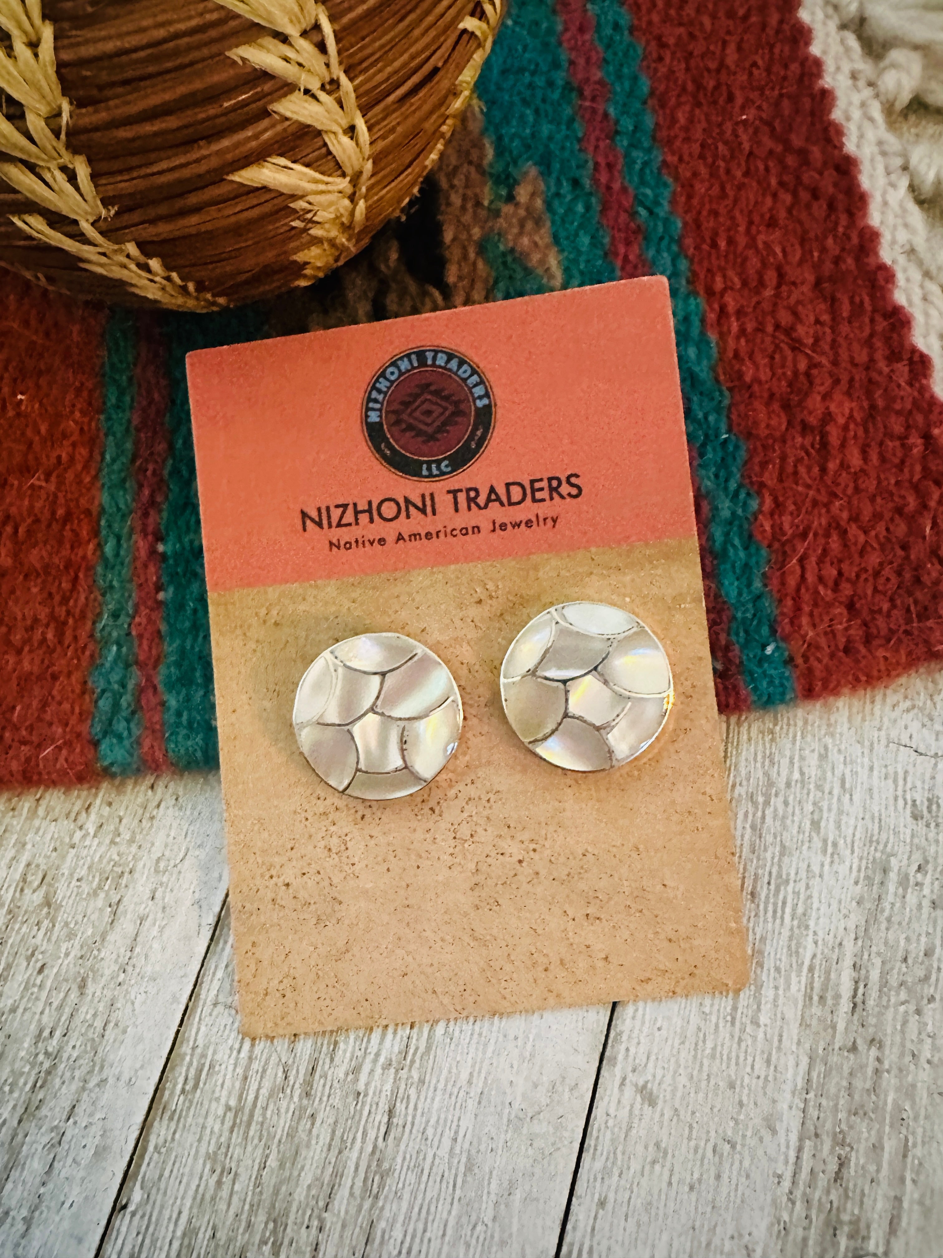 Handcrafted Mother of Pearl & Sterling Silver Inlay Earrings