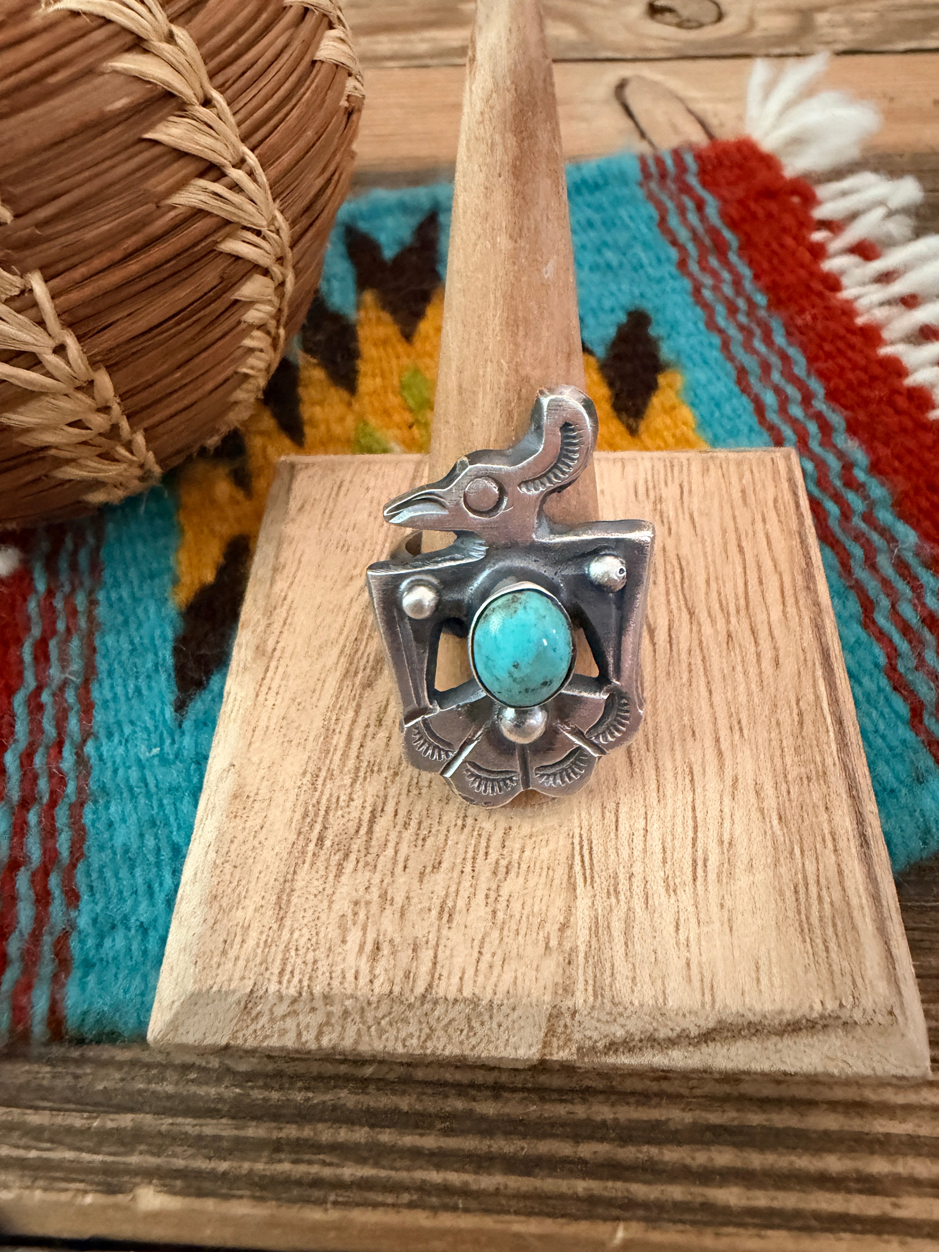Handcrafted Turquoise and Sterling Silver Thunderbird Ring size 9 by Chimney Butte