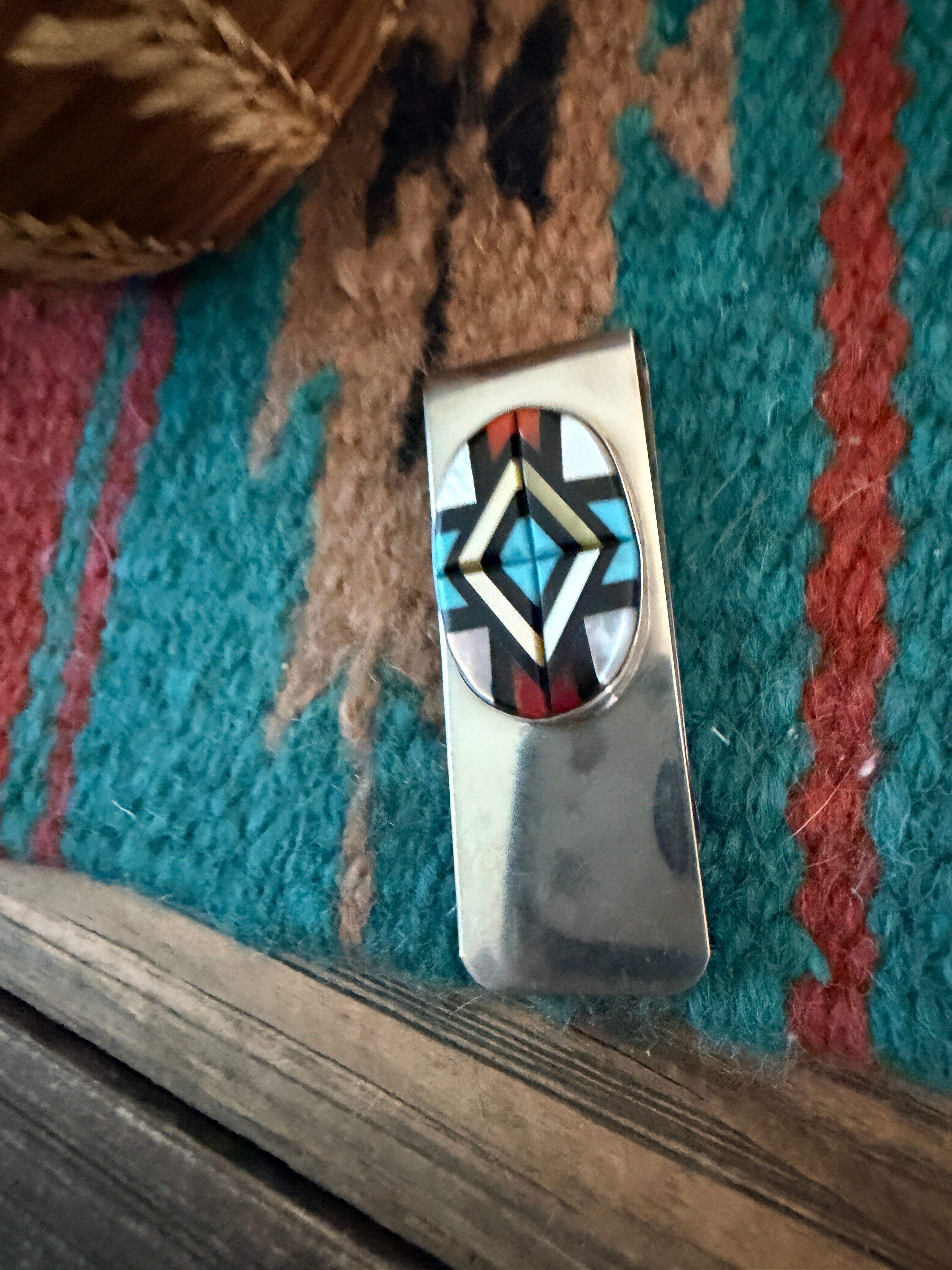Handcrafted Multi Stone & Sterling Silver Inlay Money Clip