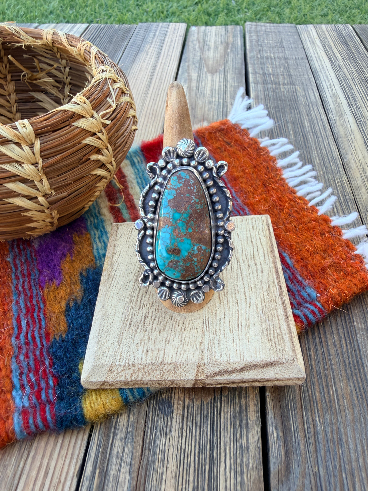 Handcrafted Royston Turquoise & Sterling Silver Ring 7.25 by Rosella Paxson