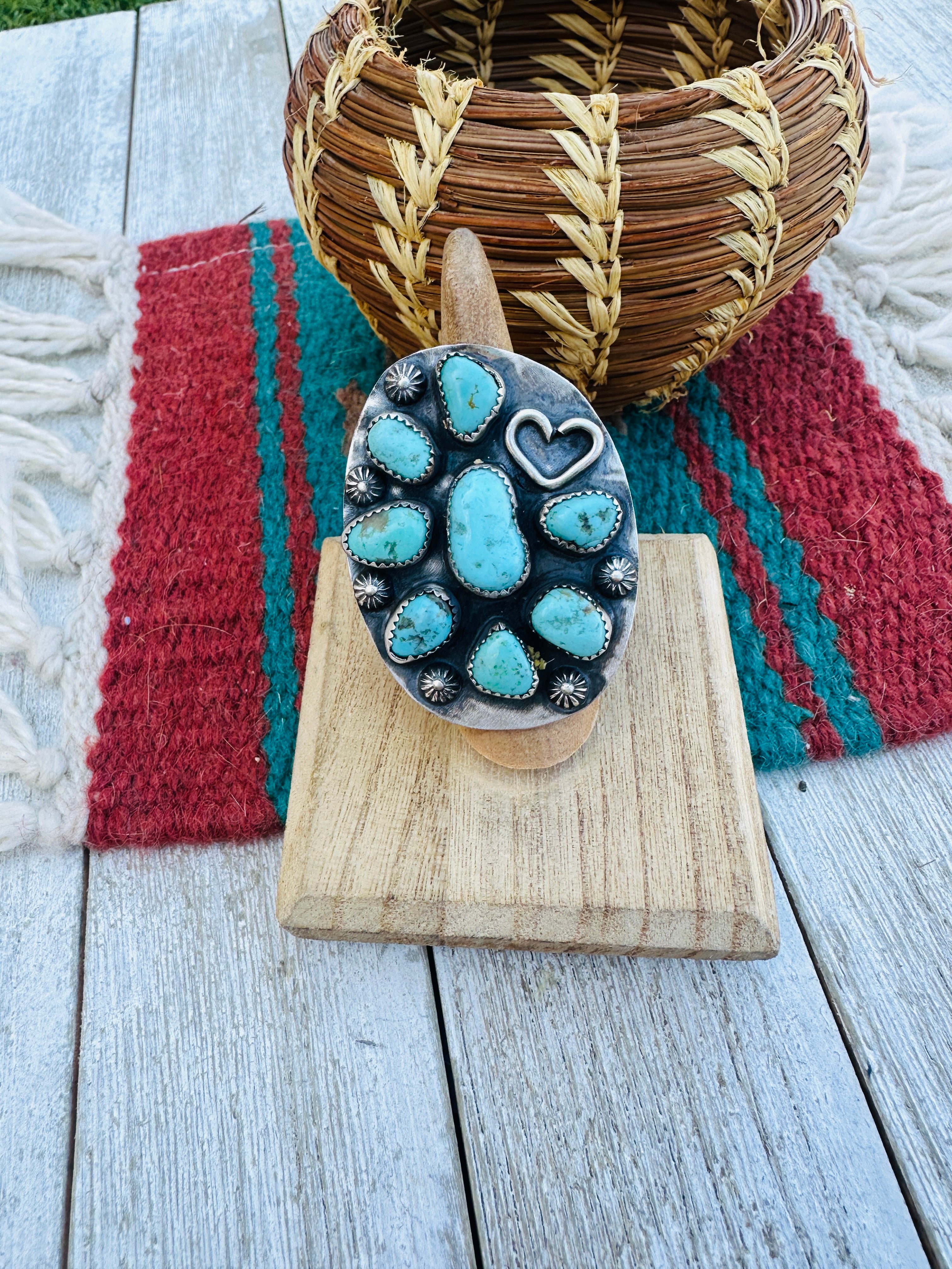 Old Pawn Navajo Sterling Silver & Turquoise Ring Size 6