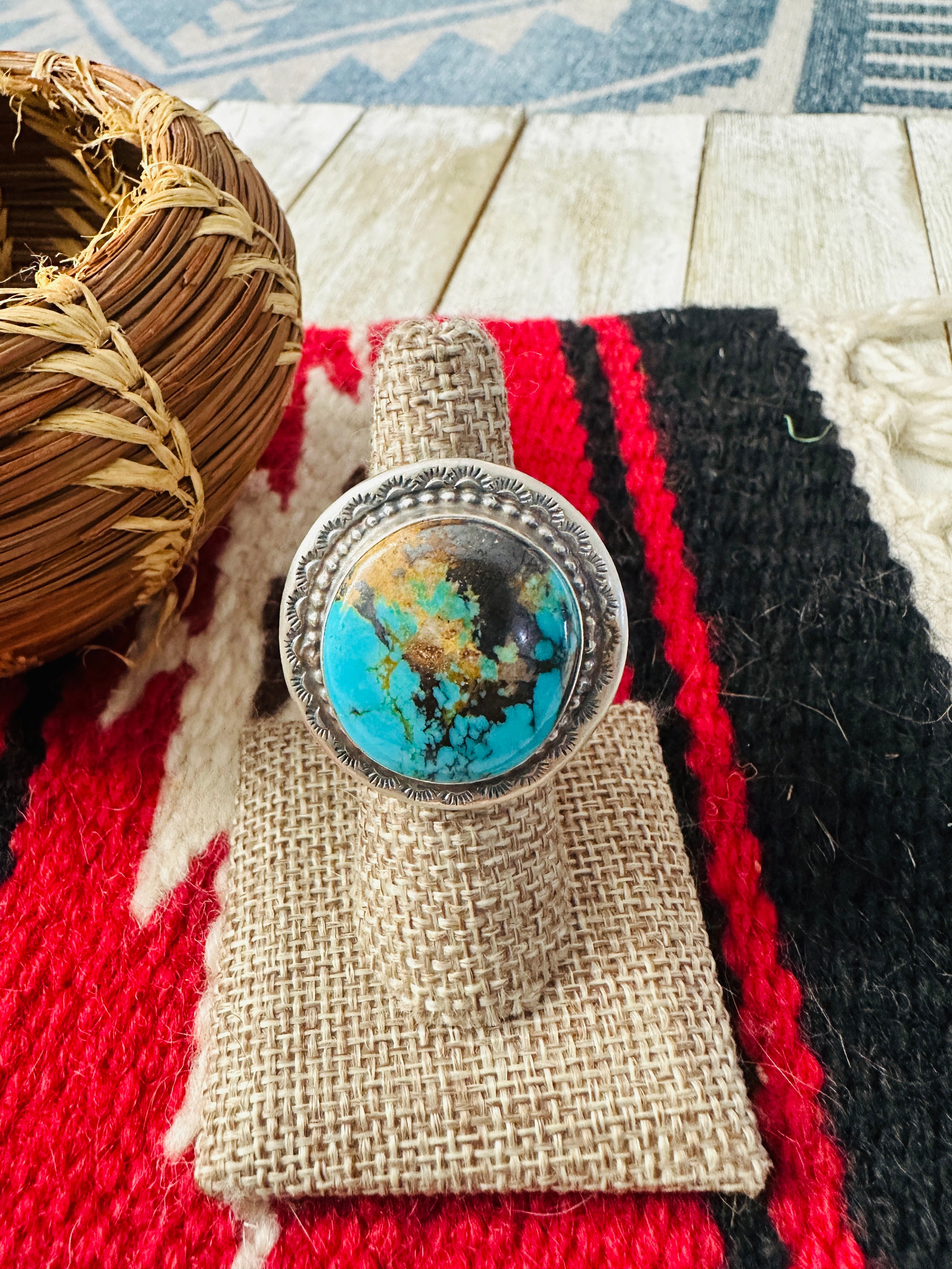 Handcrafted Turquoise & Sterling Silver Ring Size 7