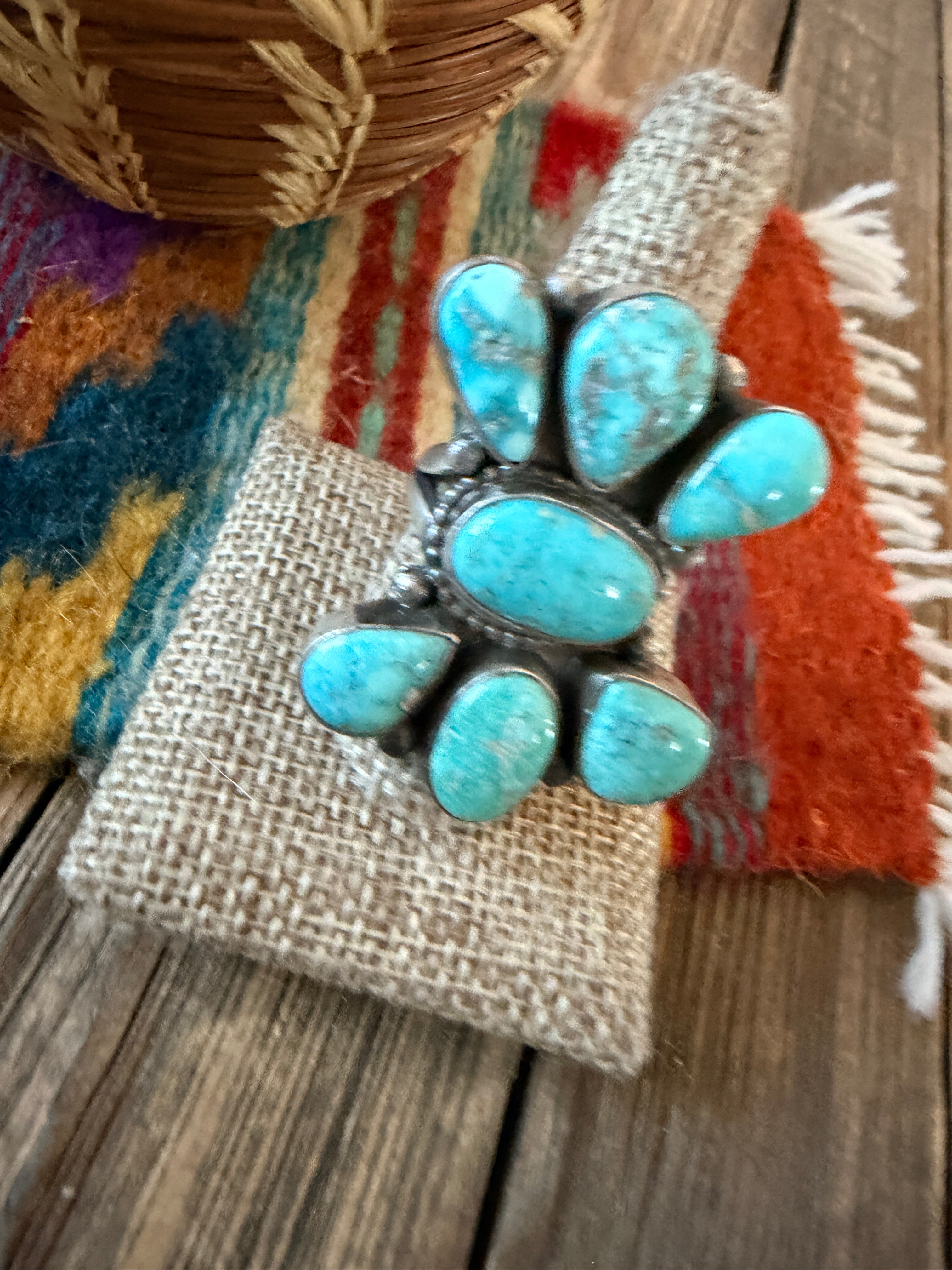 Handcrafted Turquoise & Sterling Silver Cluster Ring Size 10 by Sheila Becenti