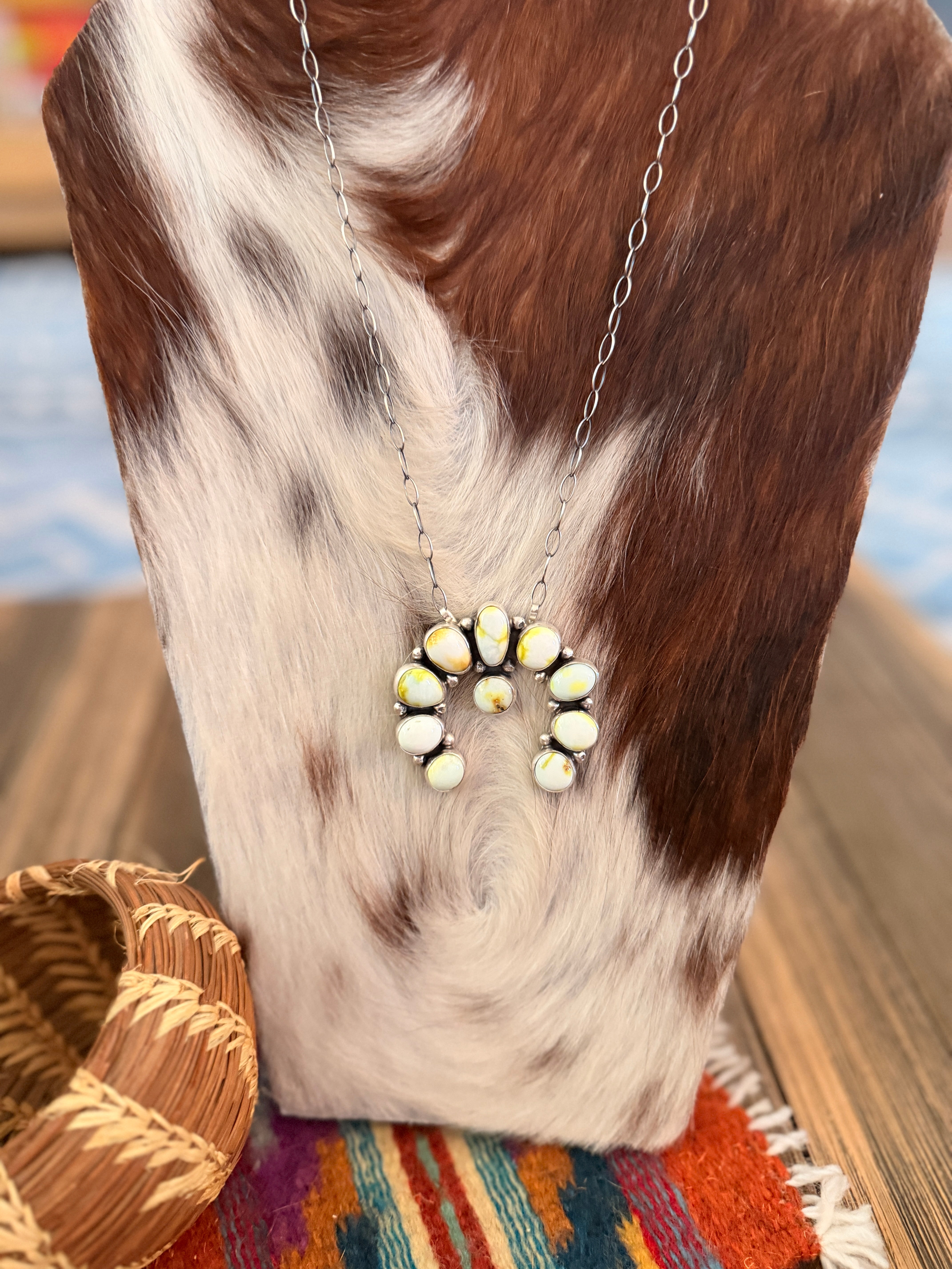 Handcrafted Palomino Turquoise & Sterling Silver Naja Necklace by Cordell Platero
