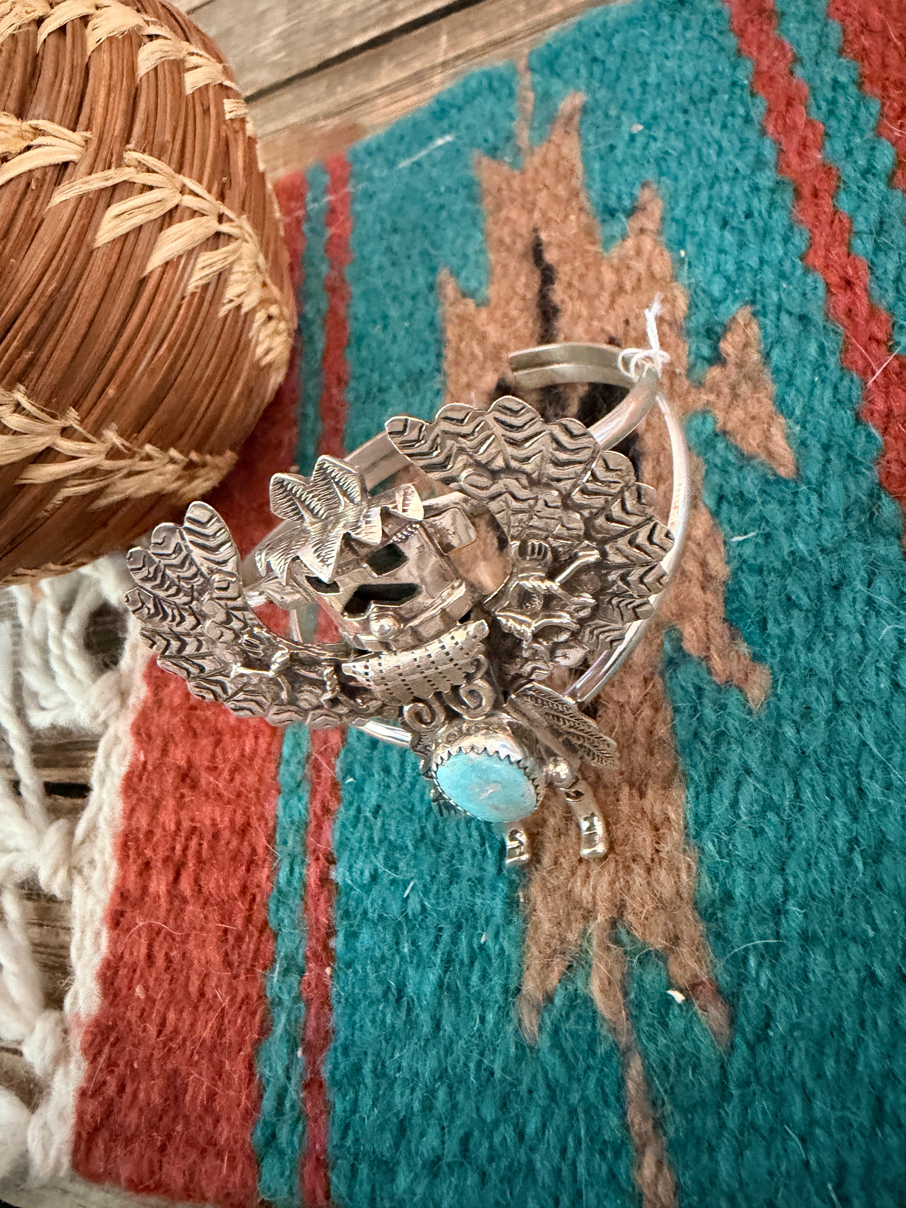 Handcrafted Old Pawn Sterling Silver & Turquoise Kokopelli Cuff Bracelet