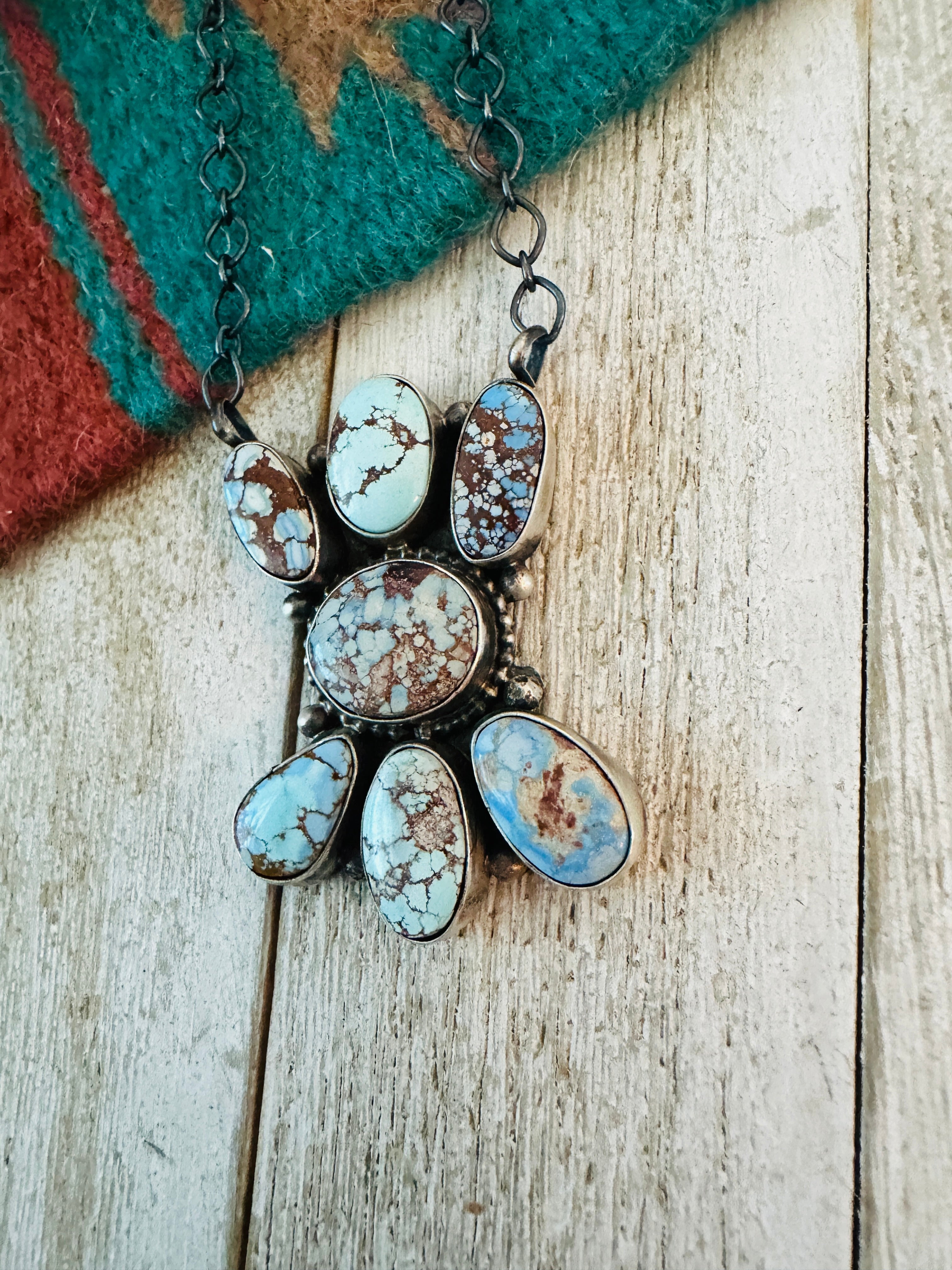 Handcrafted Sterling Silver & Golden Hills Turquoise Cluster Necklace