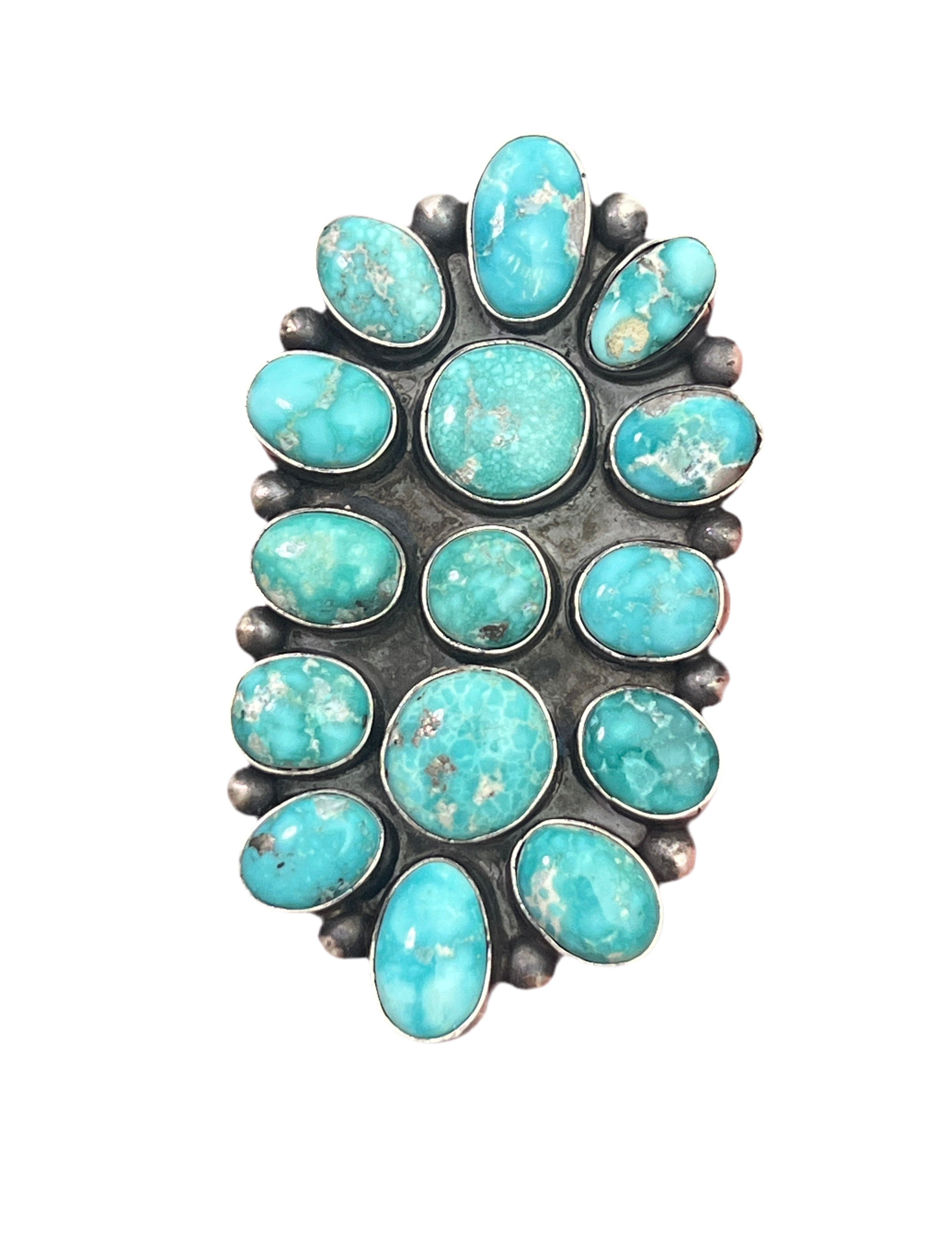 Handcrafted Paul Livingston Sterling Silver and Campitos Turquoise Cluster Ring, Size 7