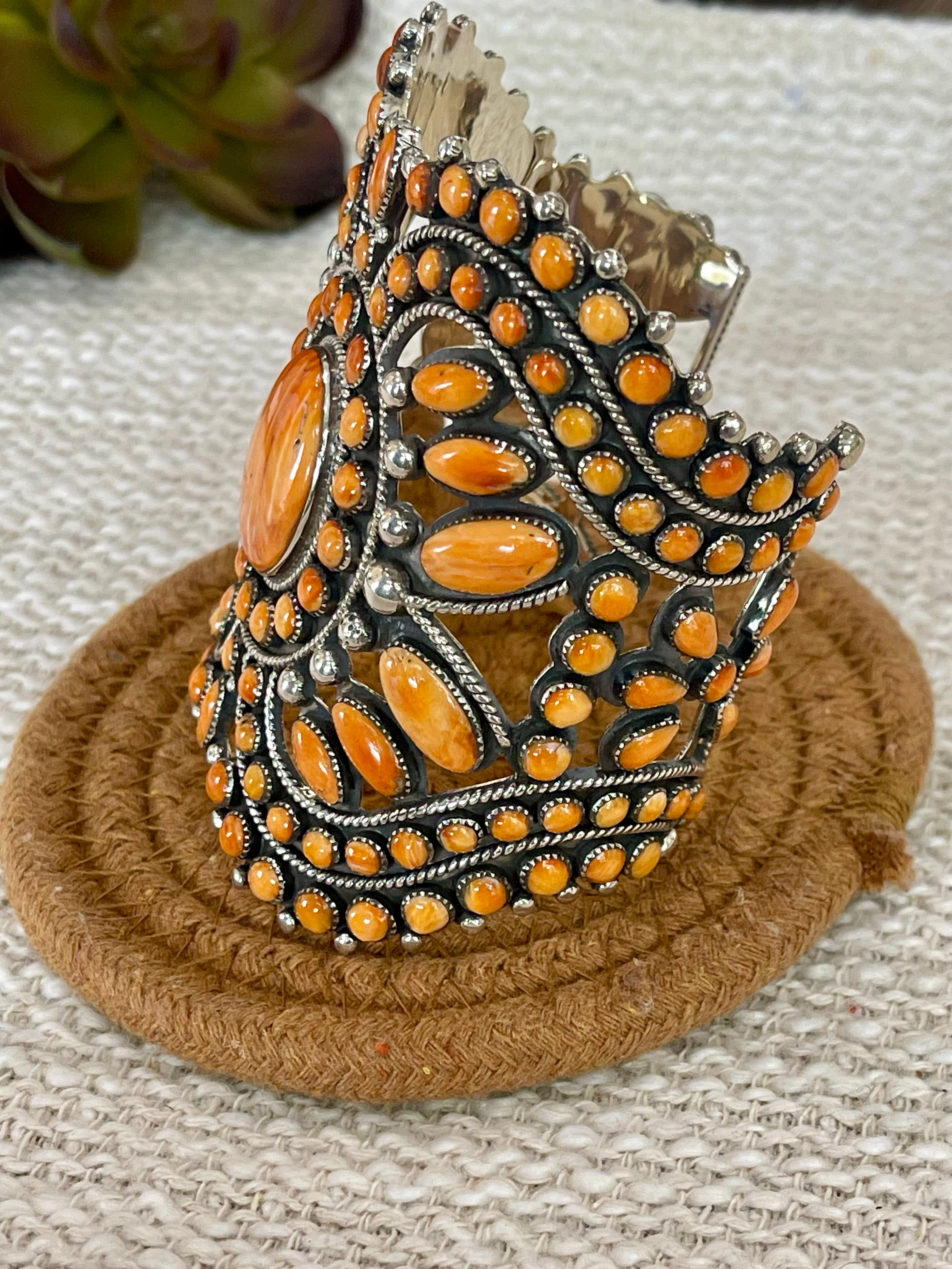 Beautiful Handmade Sterling Silver & Orange Spiny Cuff Bracelet