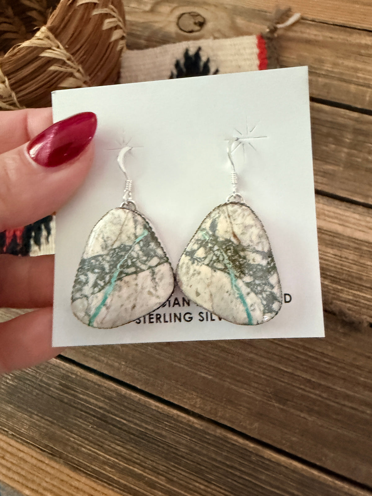 Handcrafted Ribbon Turquoise & Sterling Silver Dangle Earrings by Lorenzo Arviso Jr.
