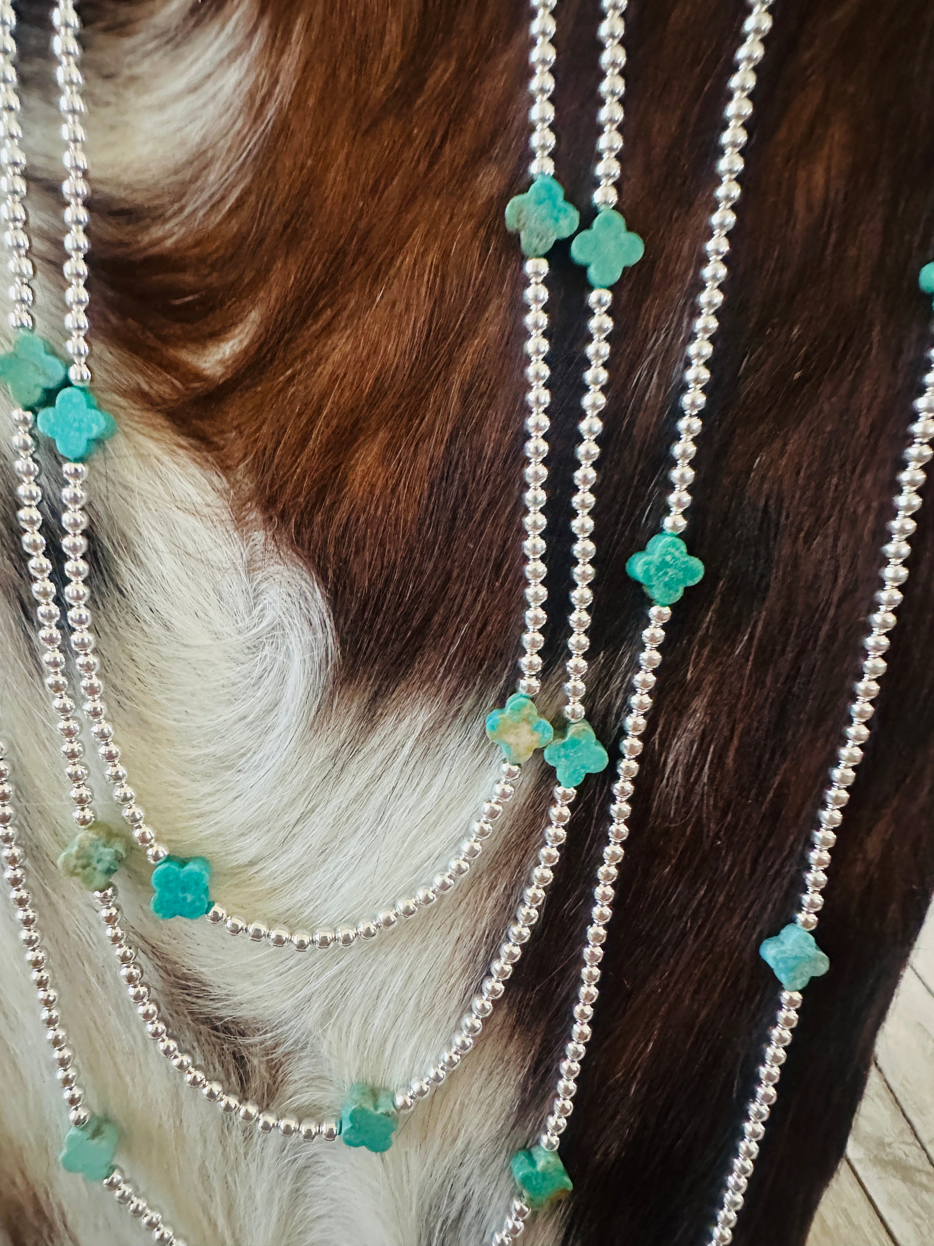 Handcrafted Sterling Silver & Turquoise Clover Cross Beaded Necklace