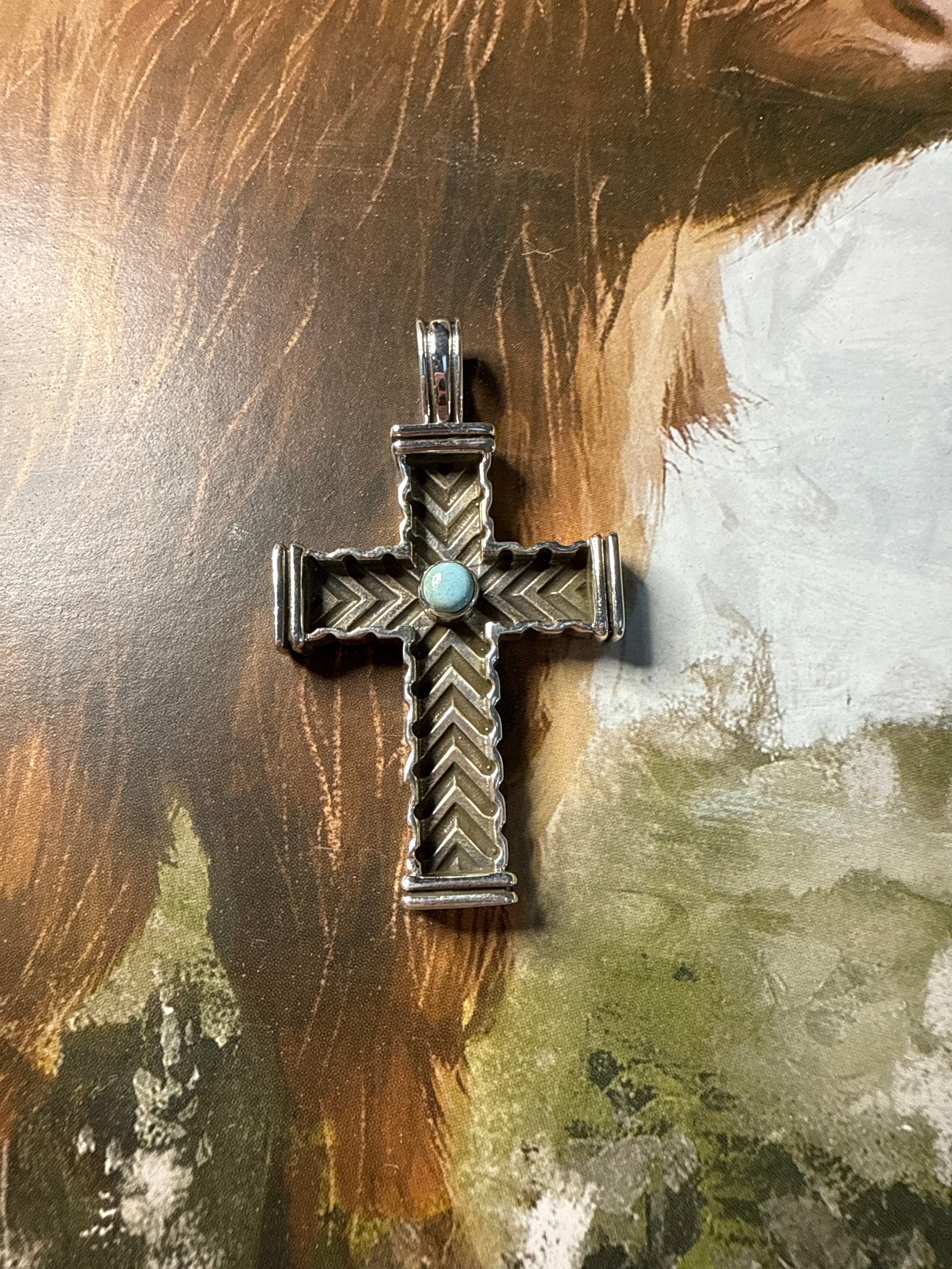 Handmade Golden Hills Turquoise & Sterling Silver Cross Pendant