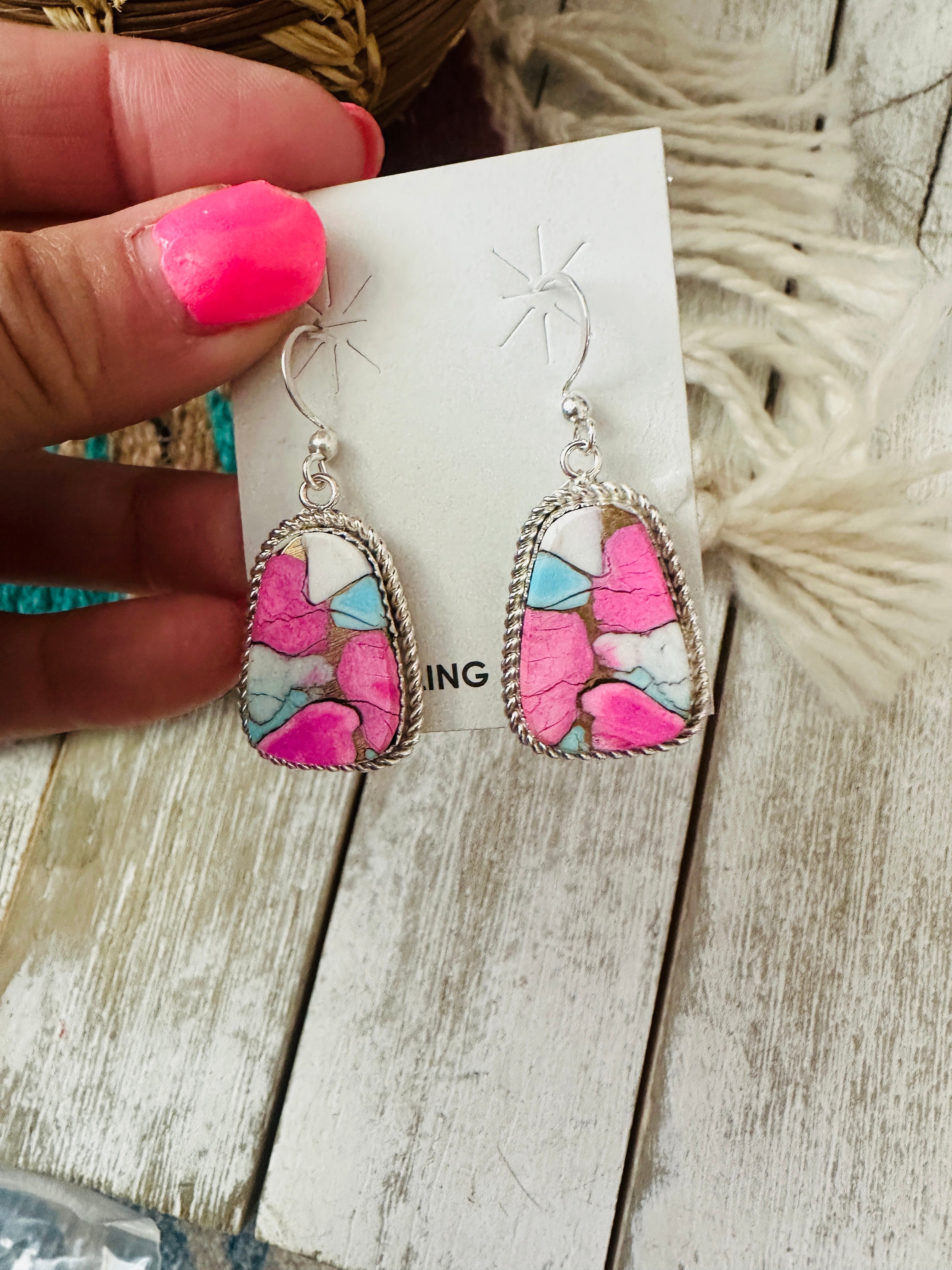 Handcrafted Cotton Candy and Sterling Silver Dangle Earrings