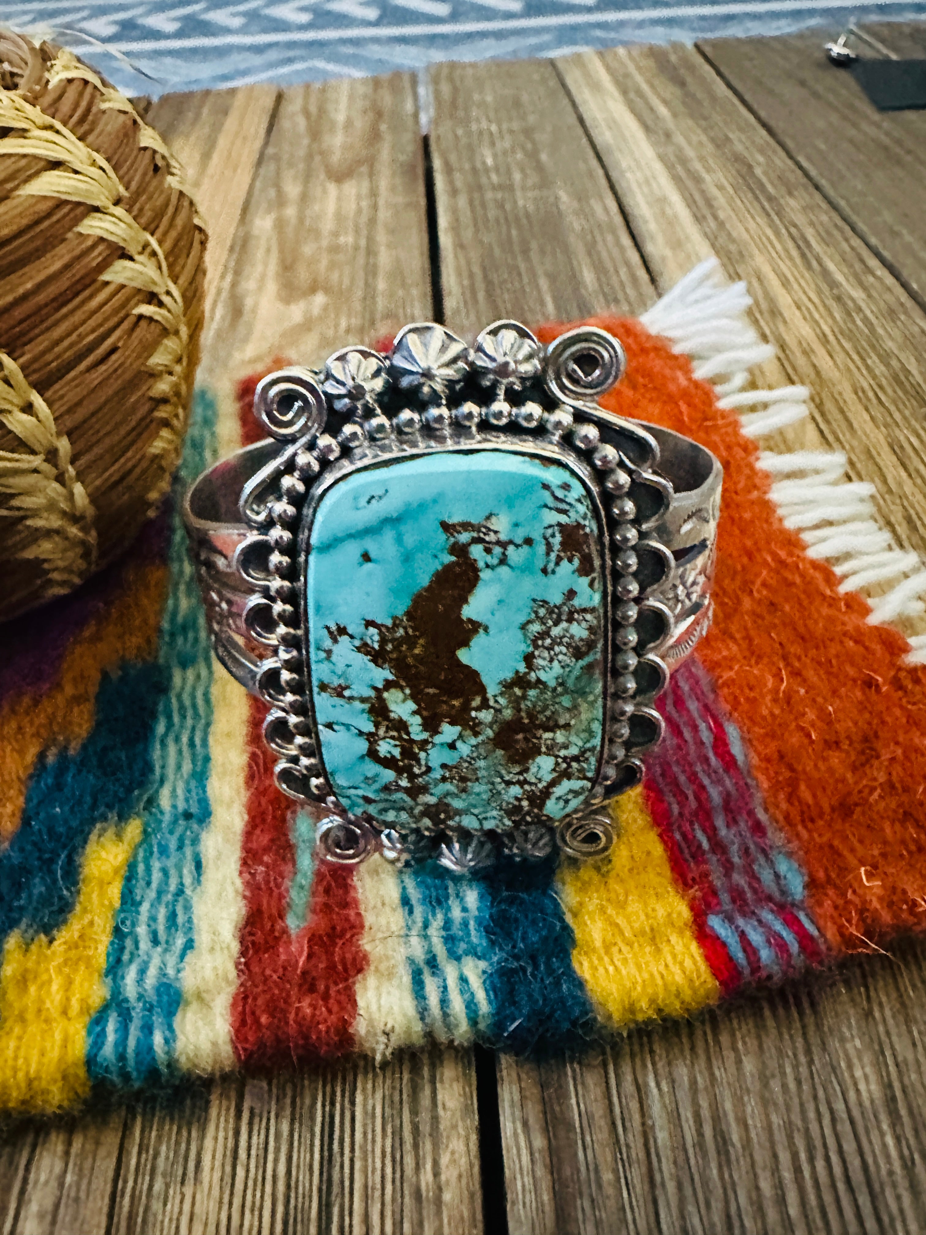 Handcrafted Royston Turquoise & Sterling Silver Cuff Bracelet by Rosella Paxson