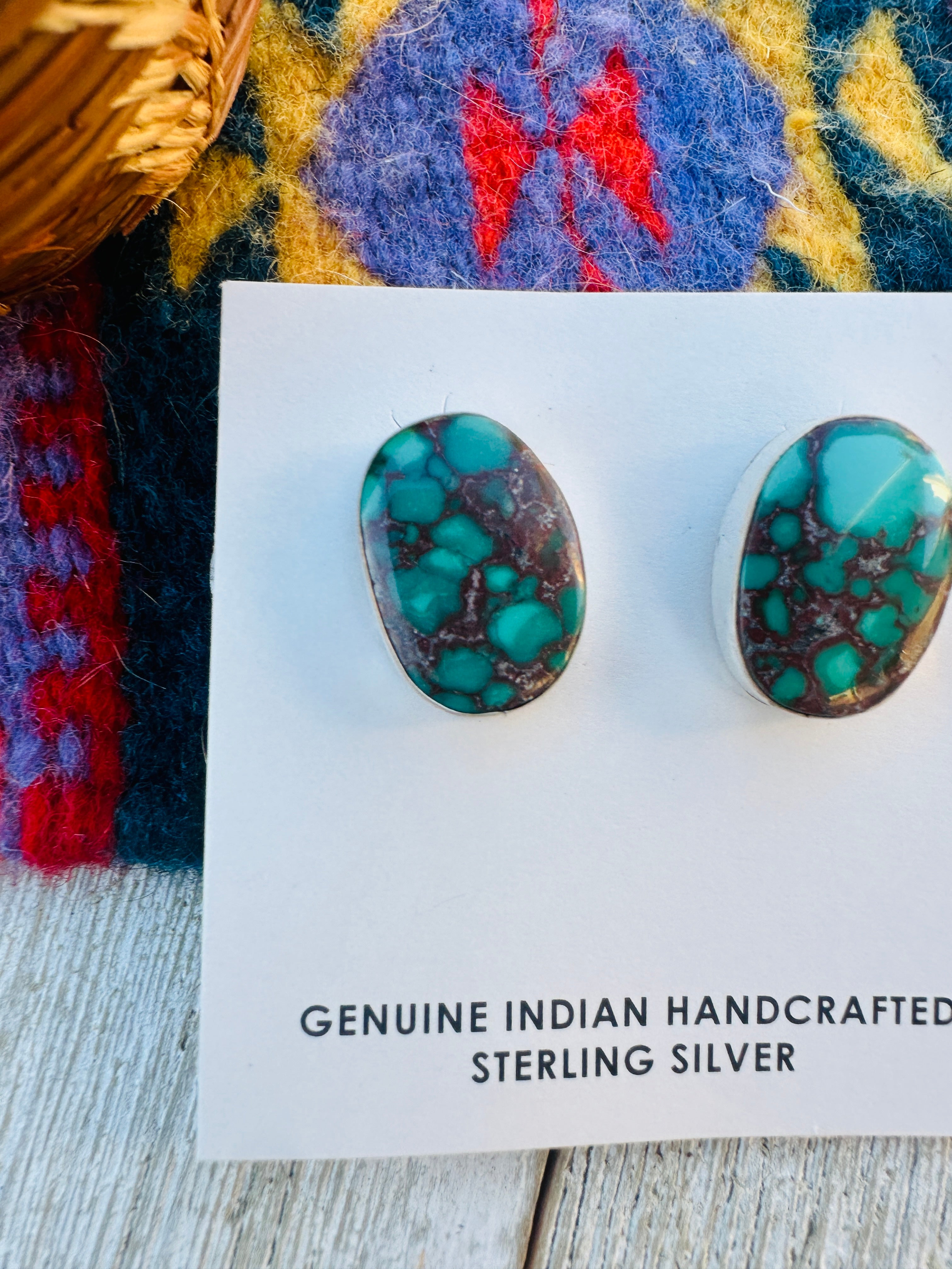 Handcrafted Kingman Web Turquoise & Sterling Silver Post Earrings