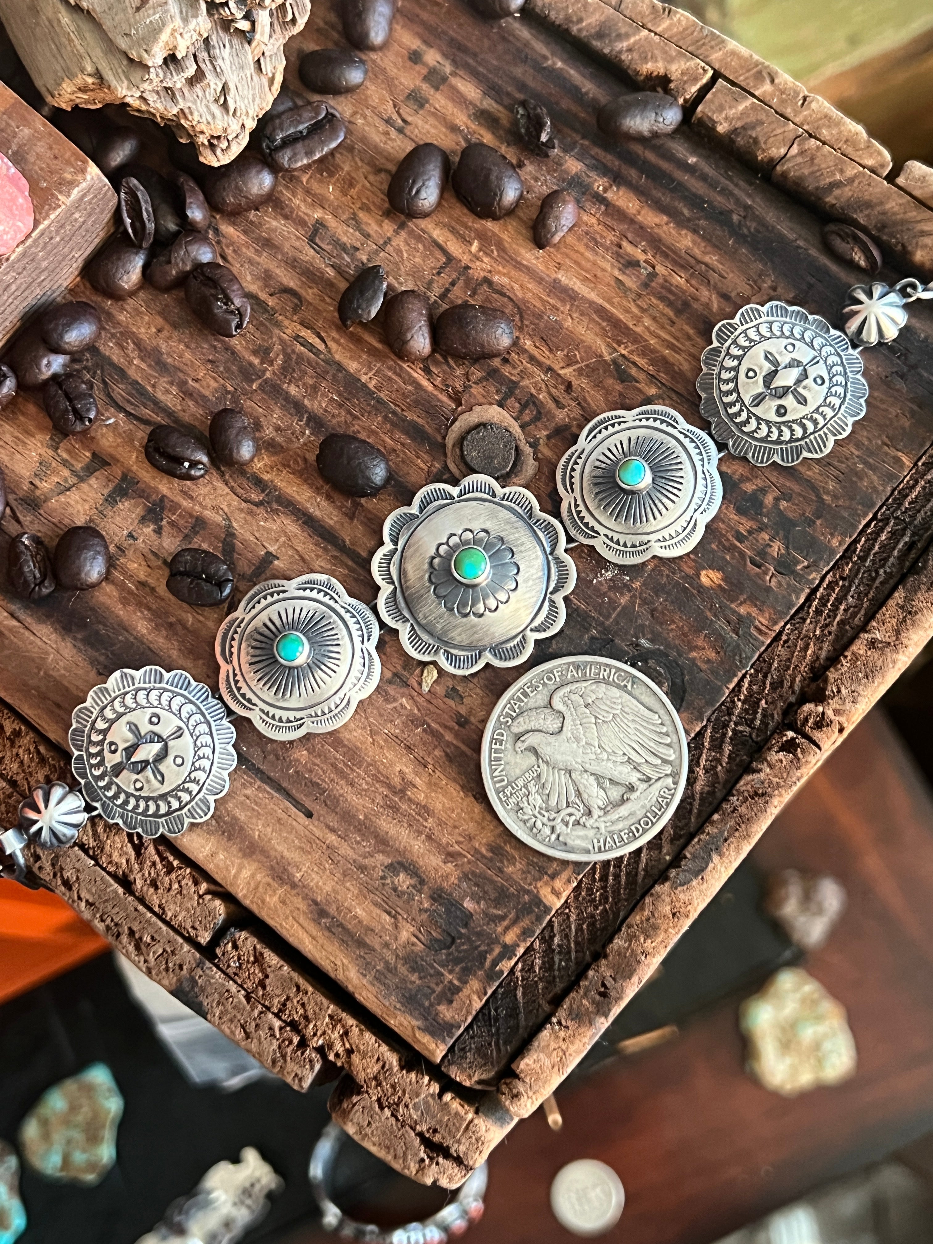 Raymond Coriz Sterling Concho Link Bracelets with Sonoran Mountain Turquoise