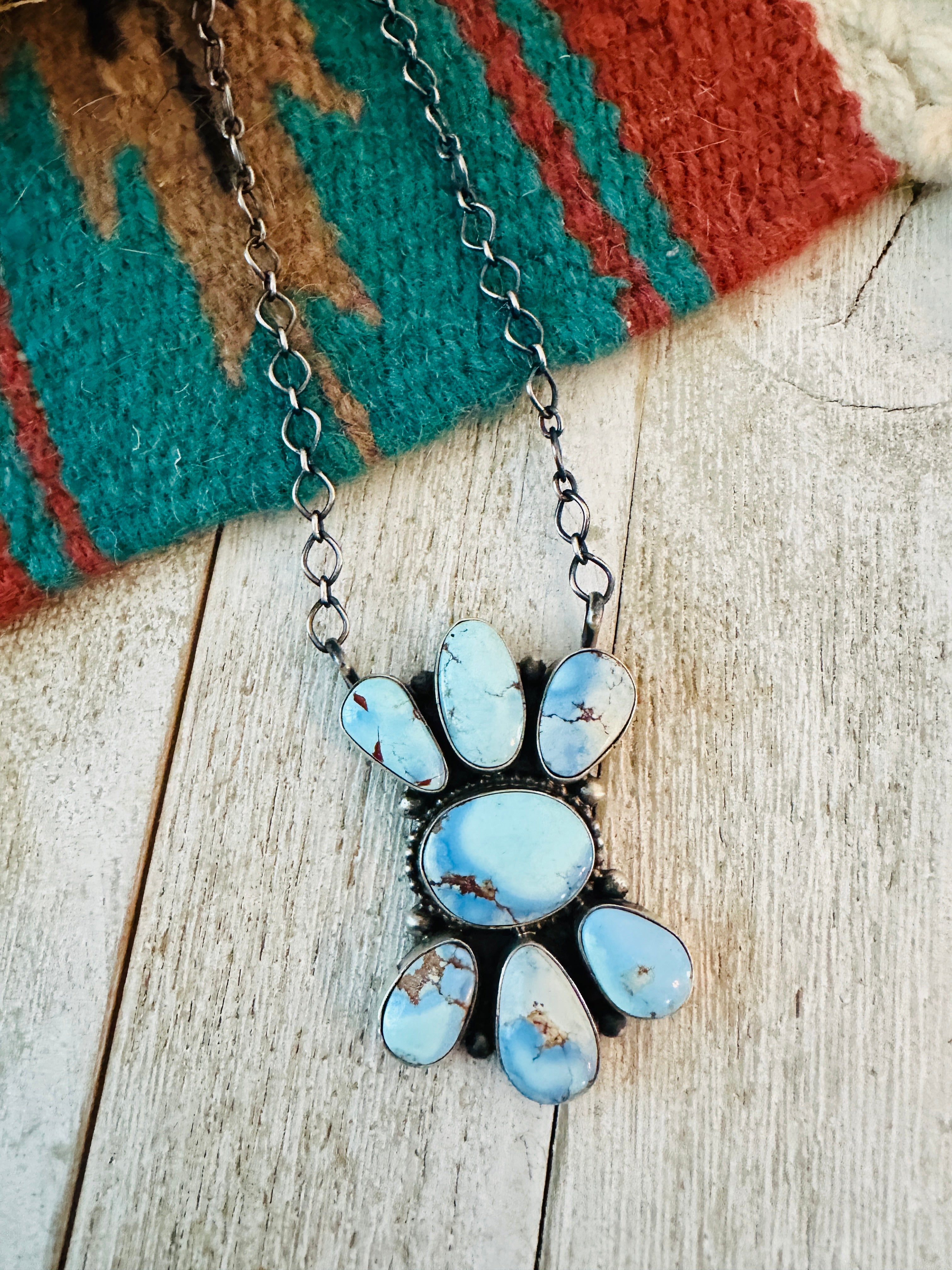 Handcrafted Sterling Silver & Golden Hills Turquoise Cluster Necklace