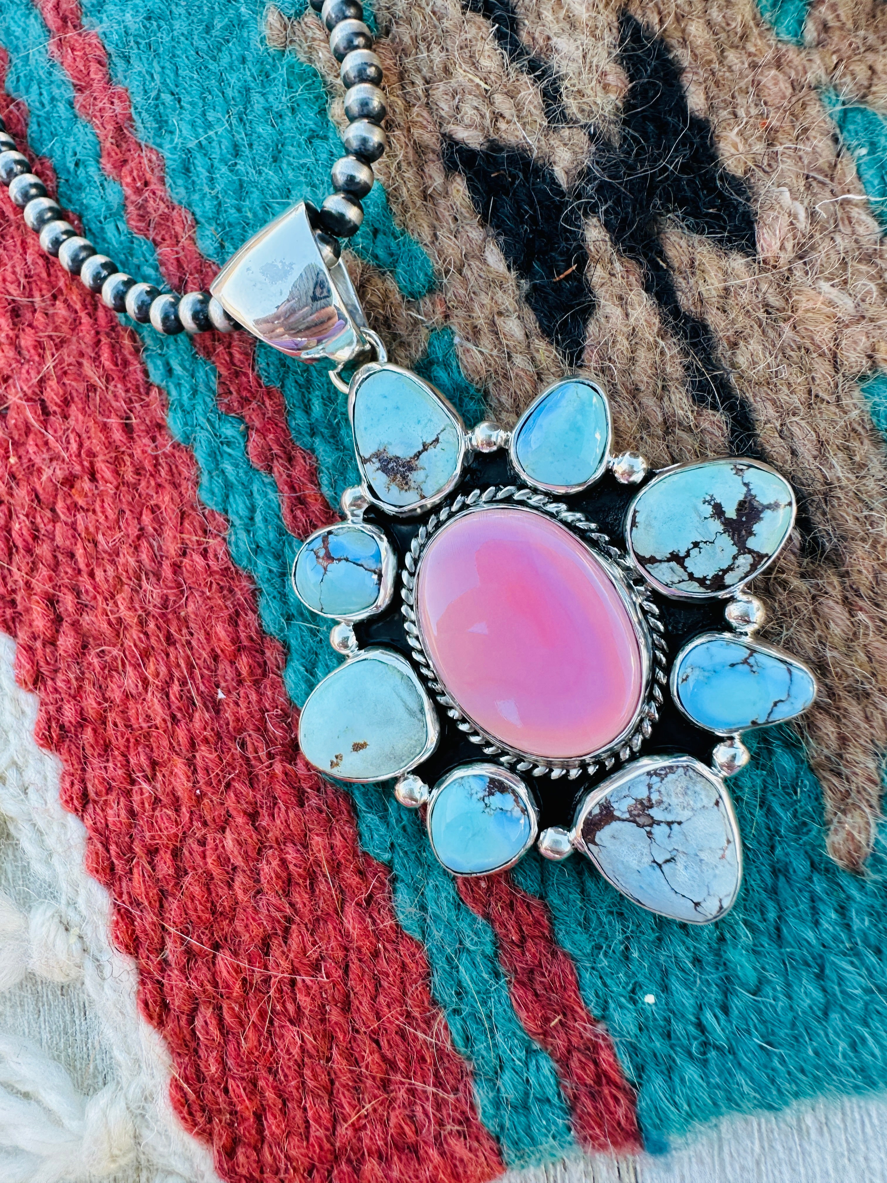 Handcrafted Sterling Silver, Turquoise & Queen Pink Conch Pendant