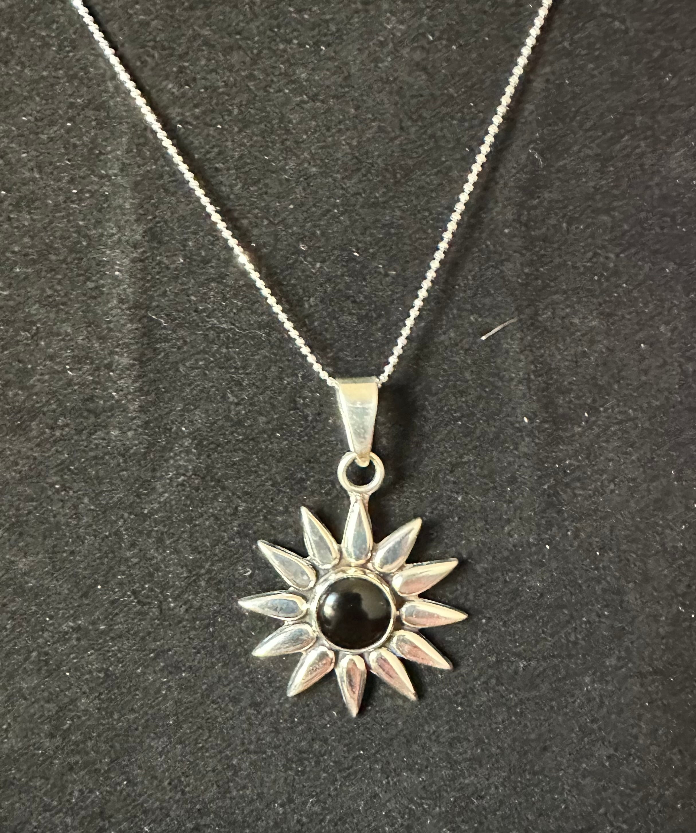 Mini Black Sunburst Pendant Necklace