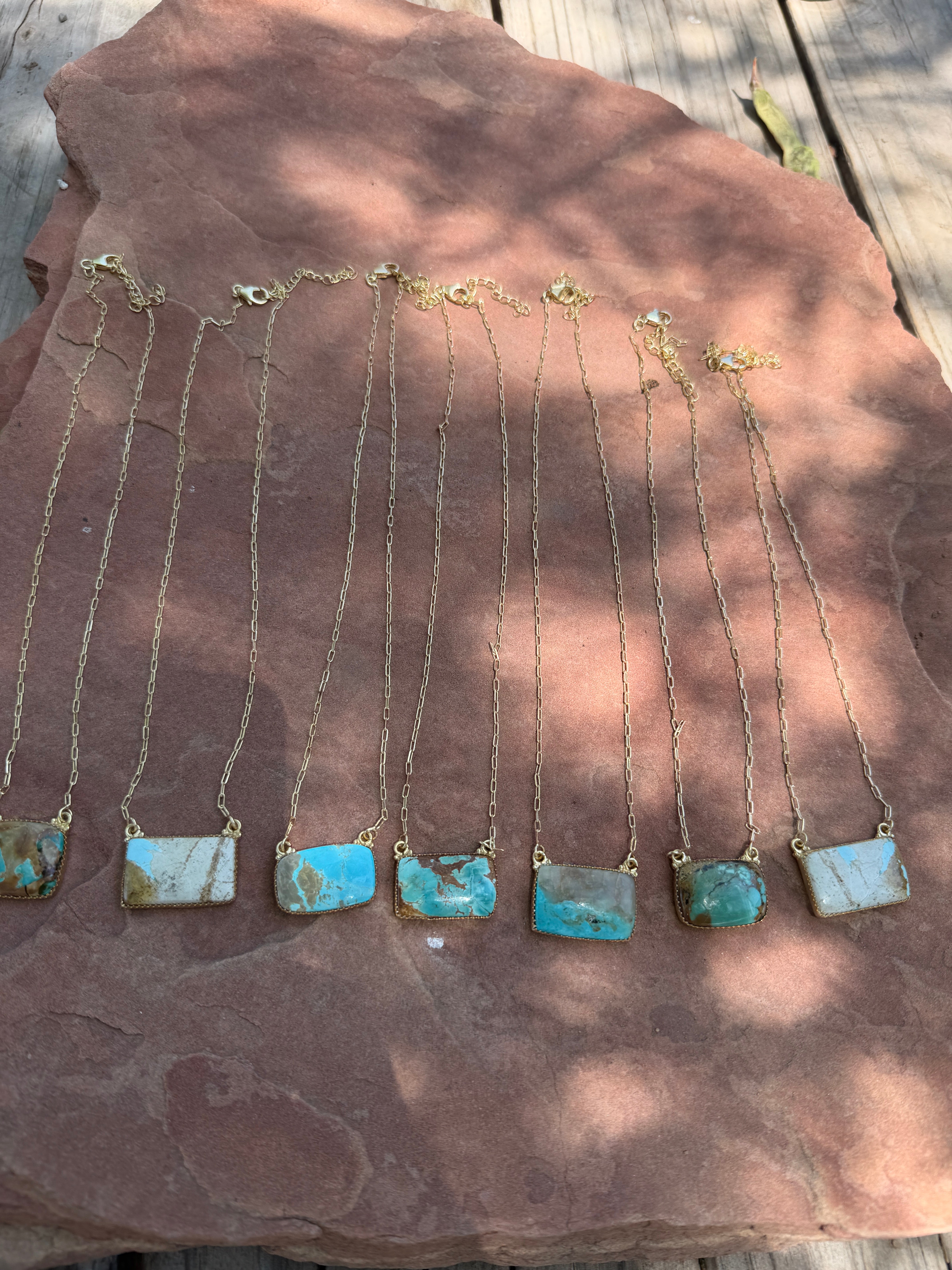 “The Golden Collection” Handmade Sterling Silver Gold Over Silver Ribbon Royston Turquoise Bar Necklace Signed Nizhoni
