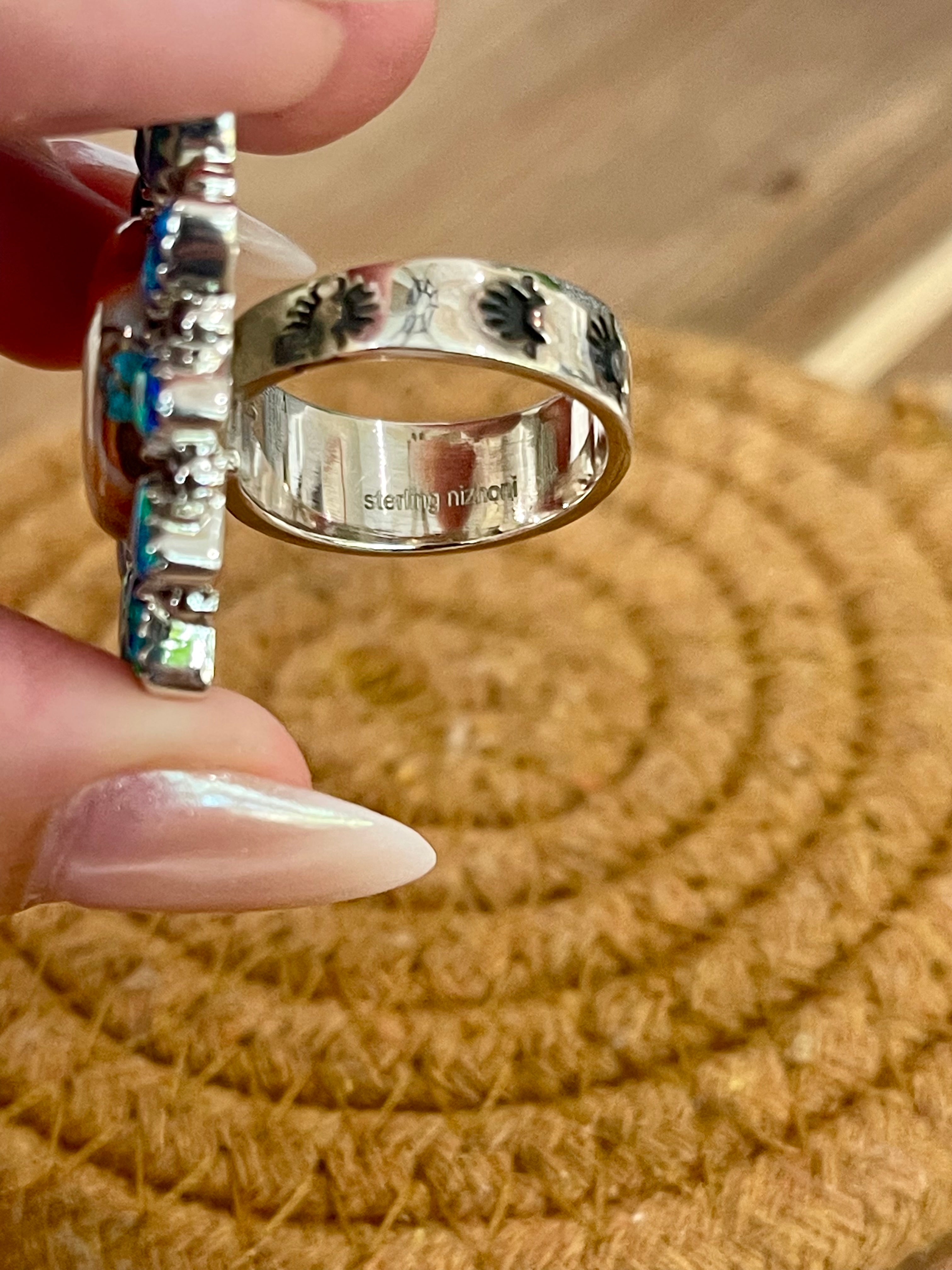 Handmade Sterling Silver, Spice & Blue Fire Opal Adjustable Ring