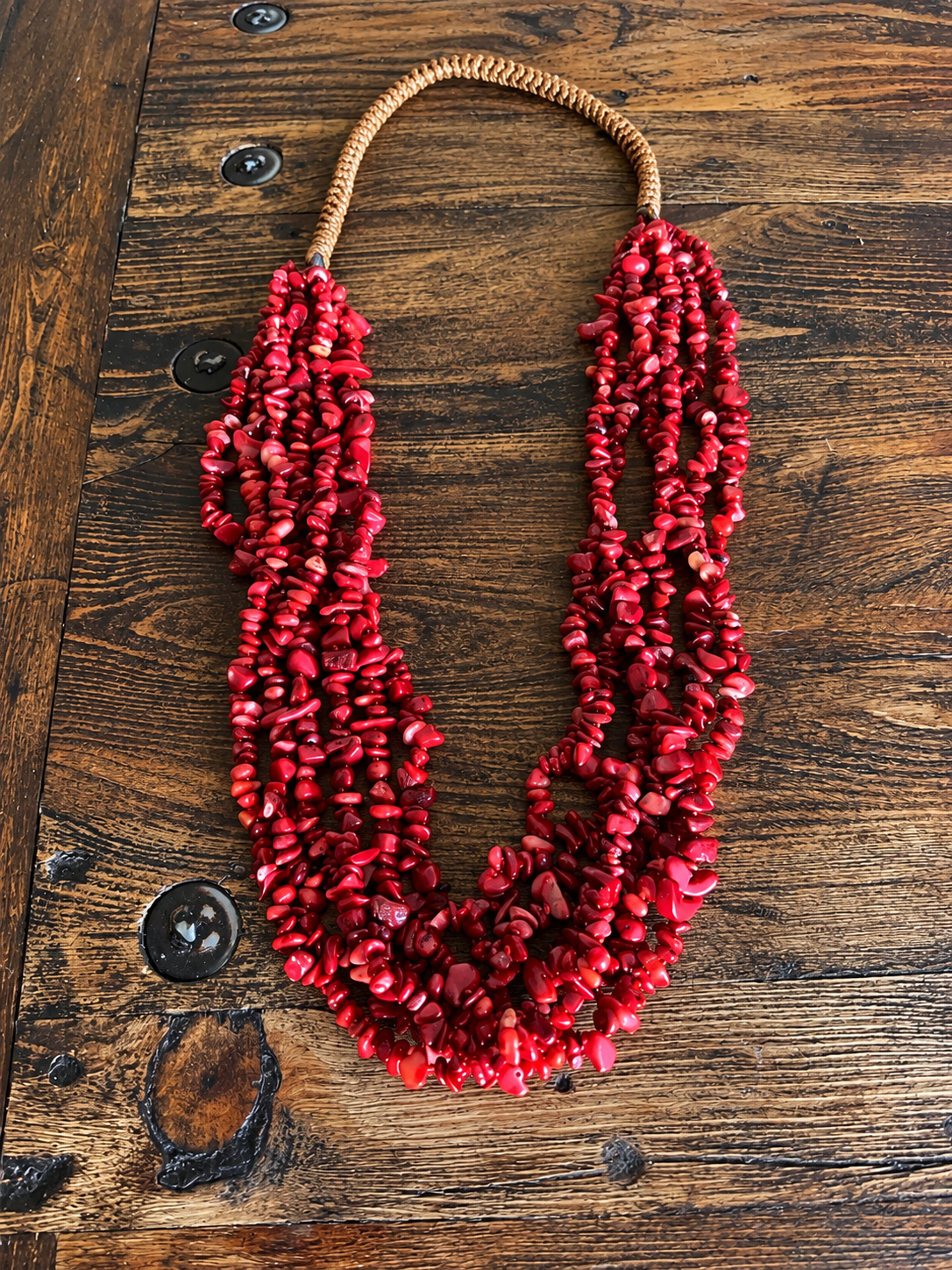 Multi-Strand Red Coral Chip Necklace