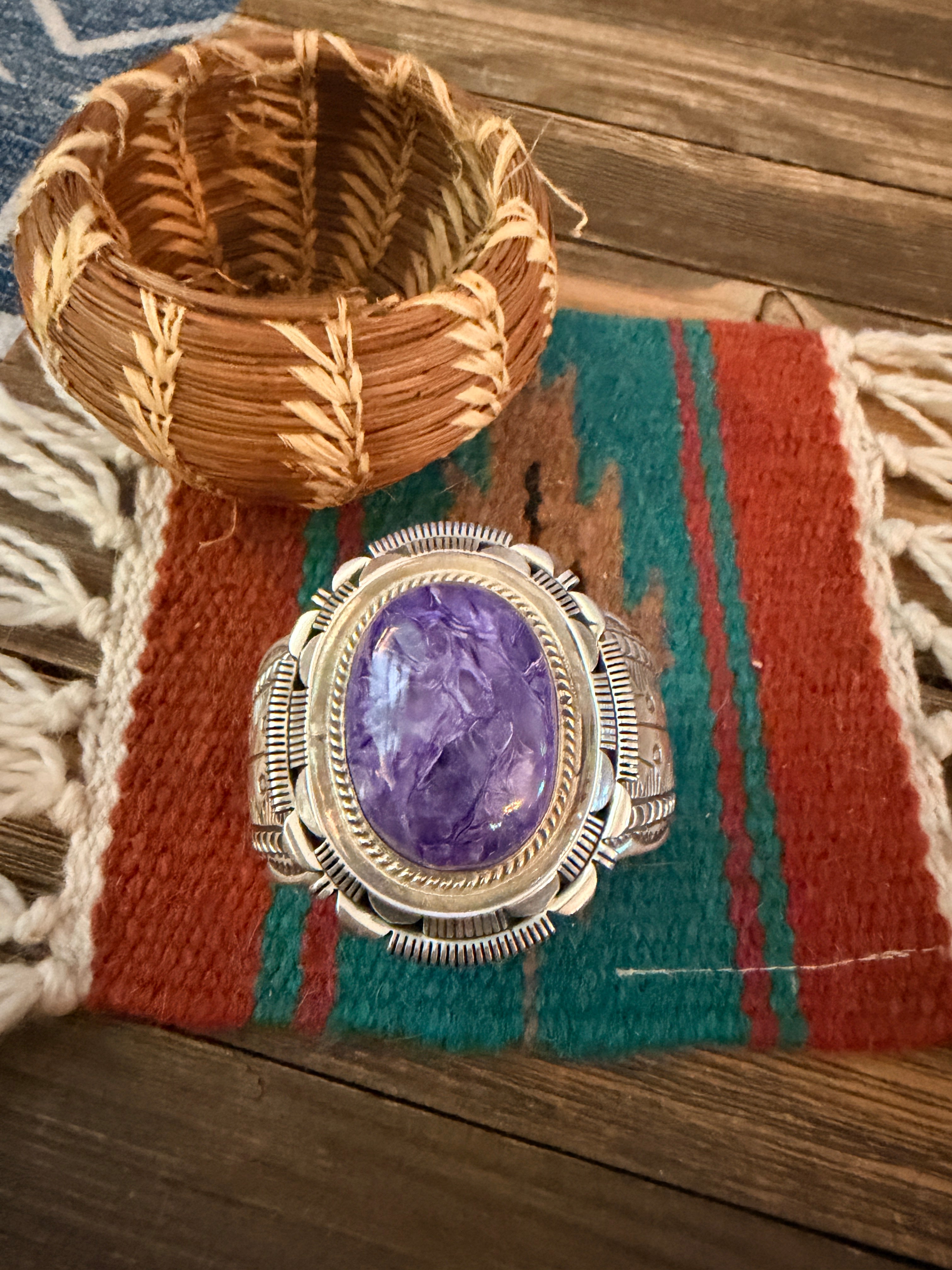 Handcrafted Charoite & Sterling Silver Cuff Bracelet by Marcella James