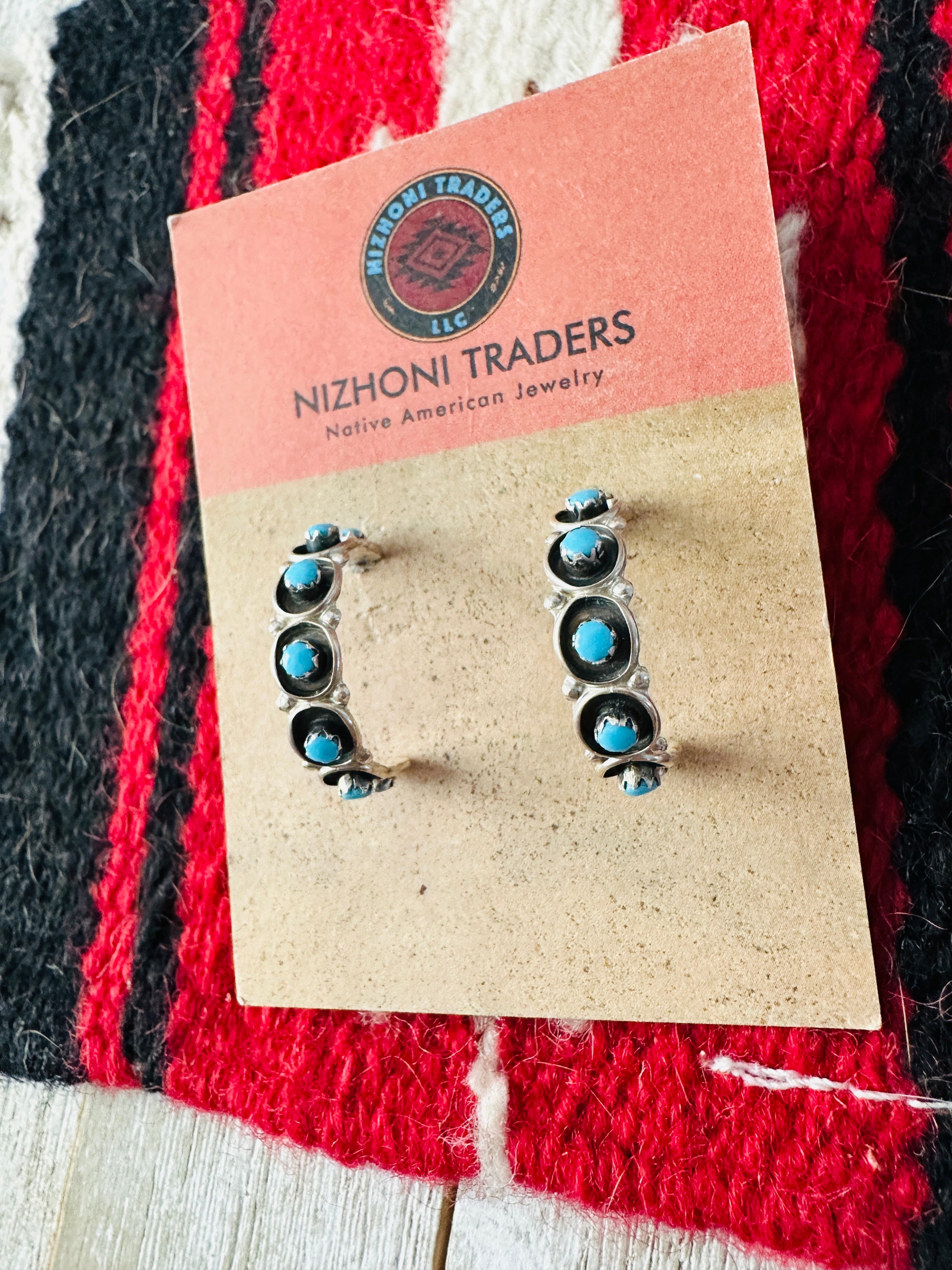 Handcrafted Sterling Silver & Turquoise Snake Eye Hoop Earrings