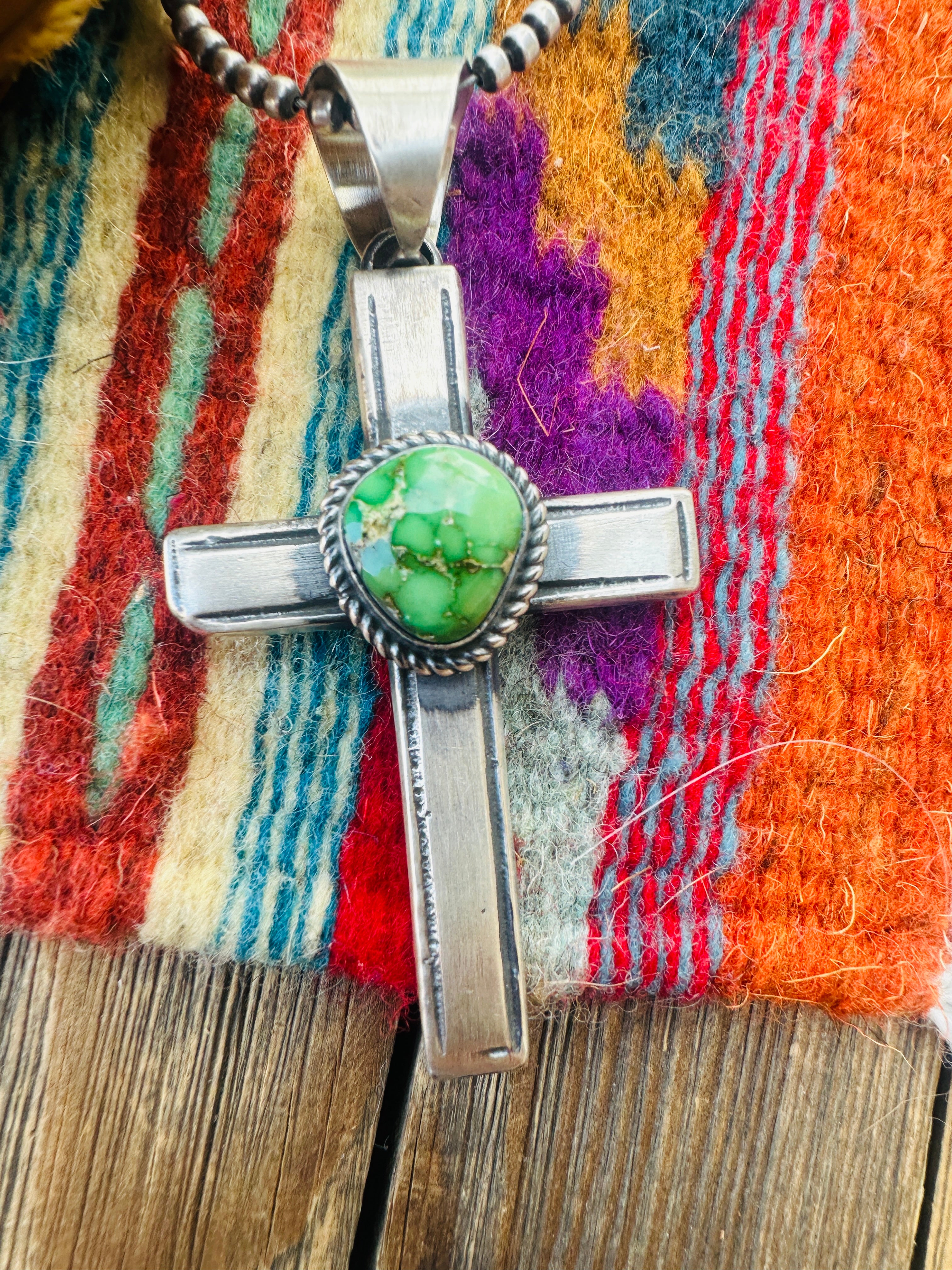 Handcrafted Sonoran Mountain Turquoise & Sterling Silver Cross Pendant by Chimney Butte