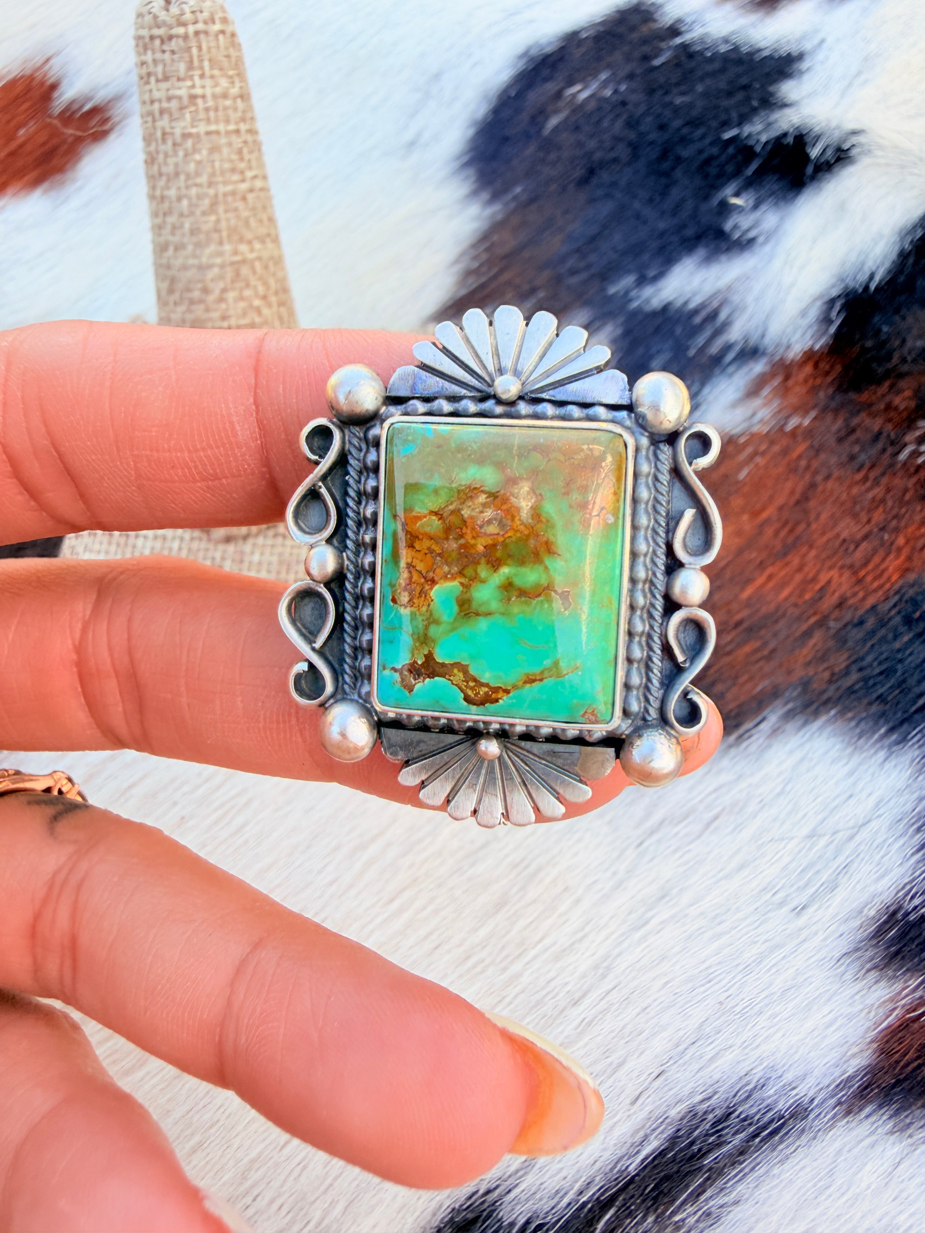 Handcrafted Royston Turquoise & Sterling Silver Ring Size 6.5 by Daniel Benally