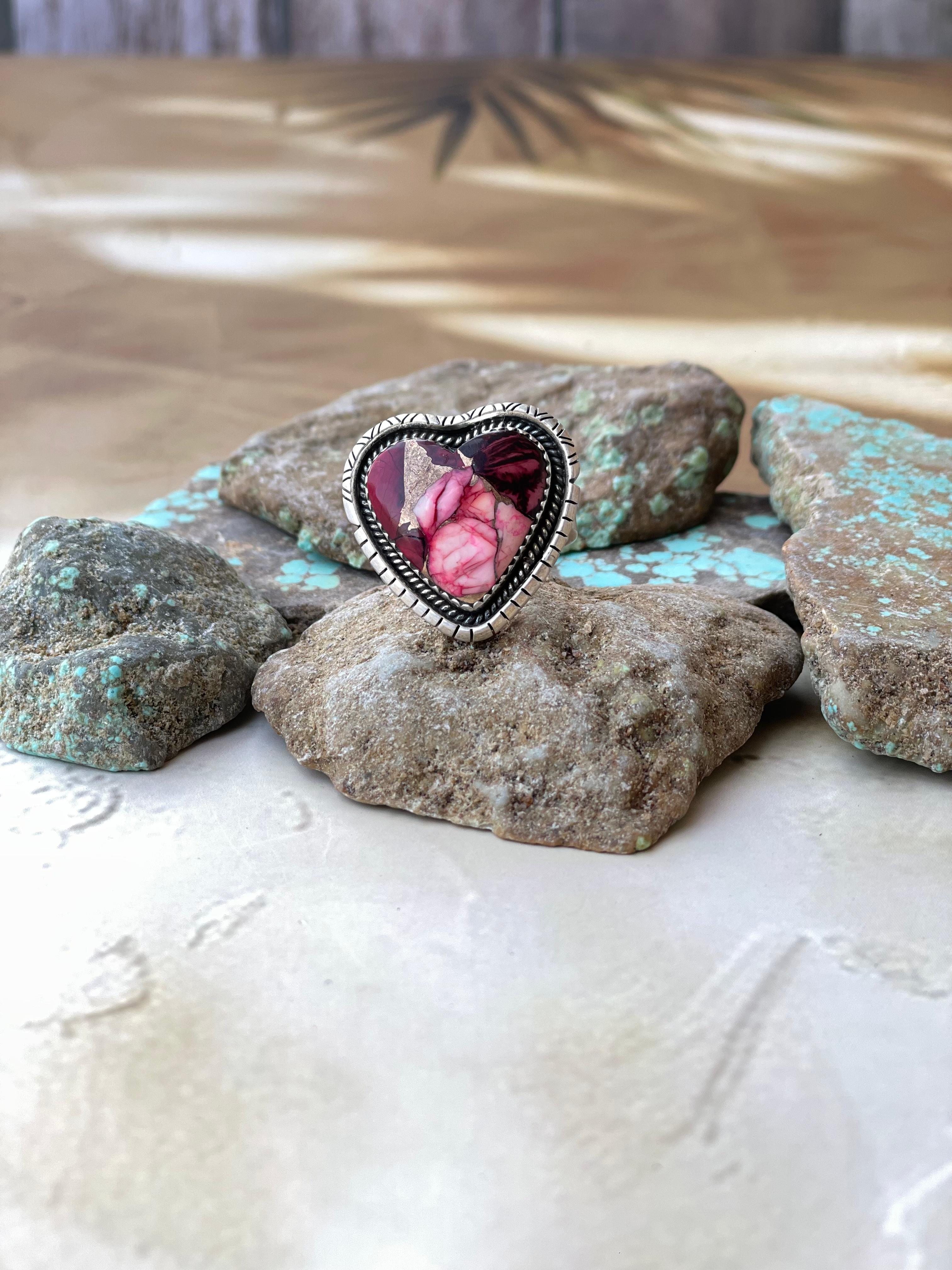 Beautiful Handmade Dahlia Rose And Sterling Silver Adjustable Heart Ring