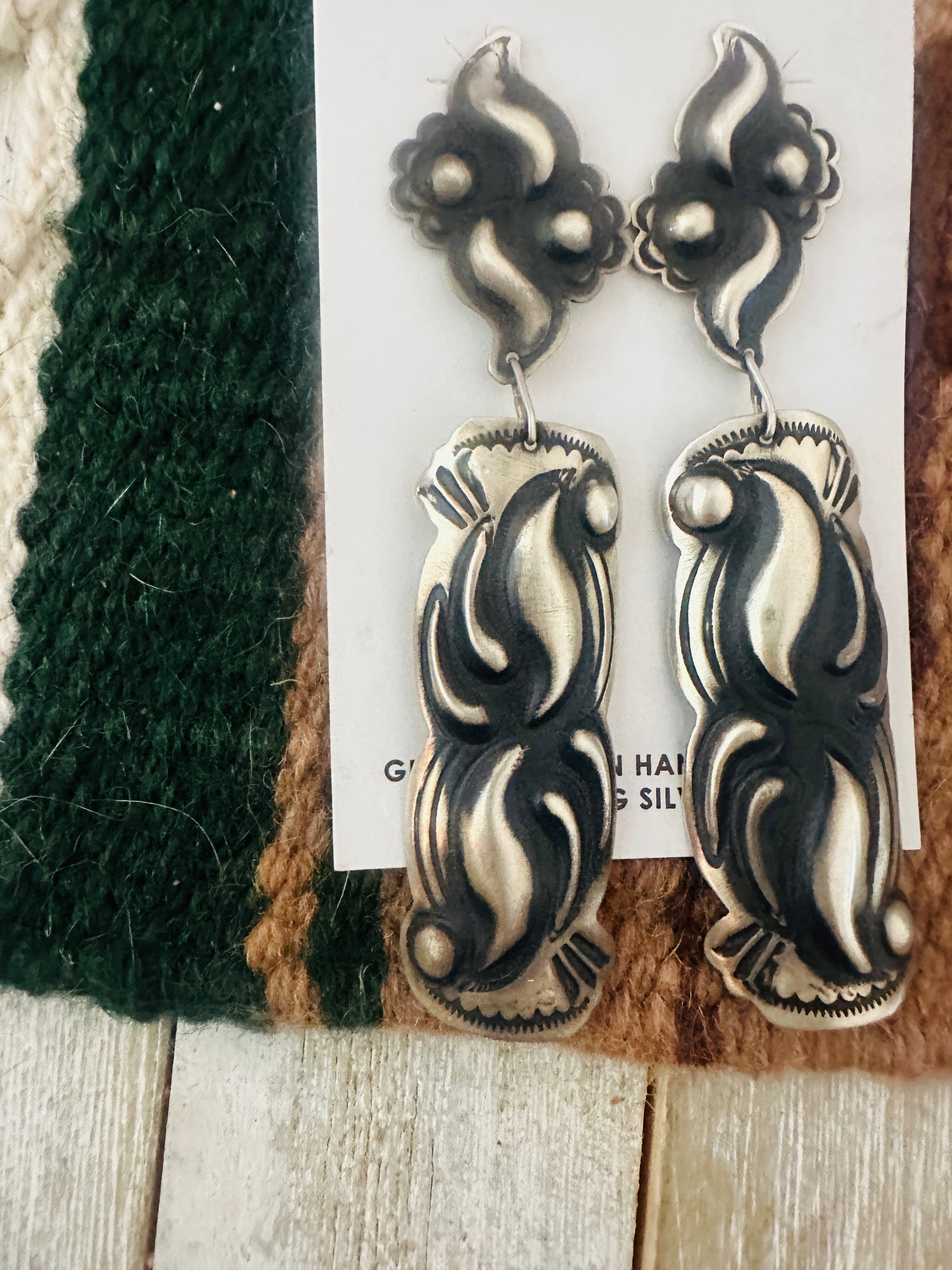 Handcrafted Sterling Silver Concho Dangle Earrings by Leander Tahe