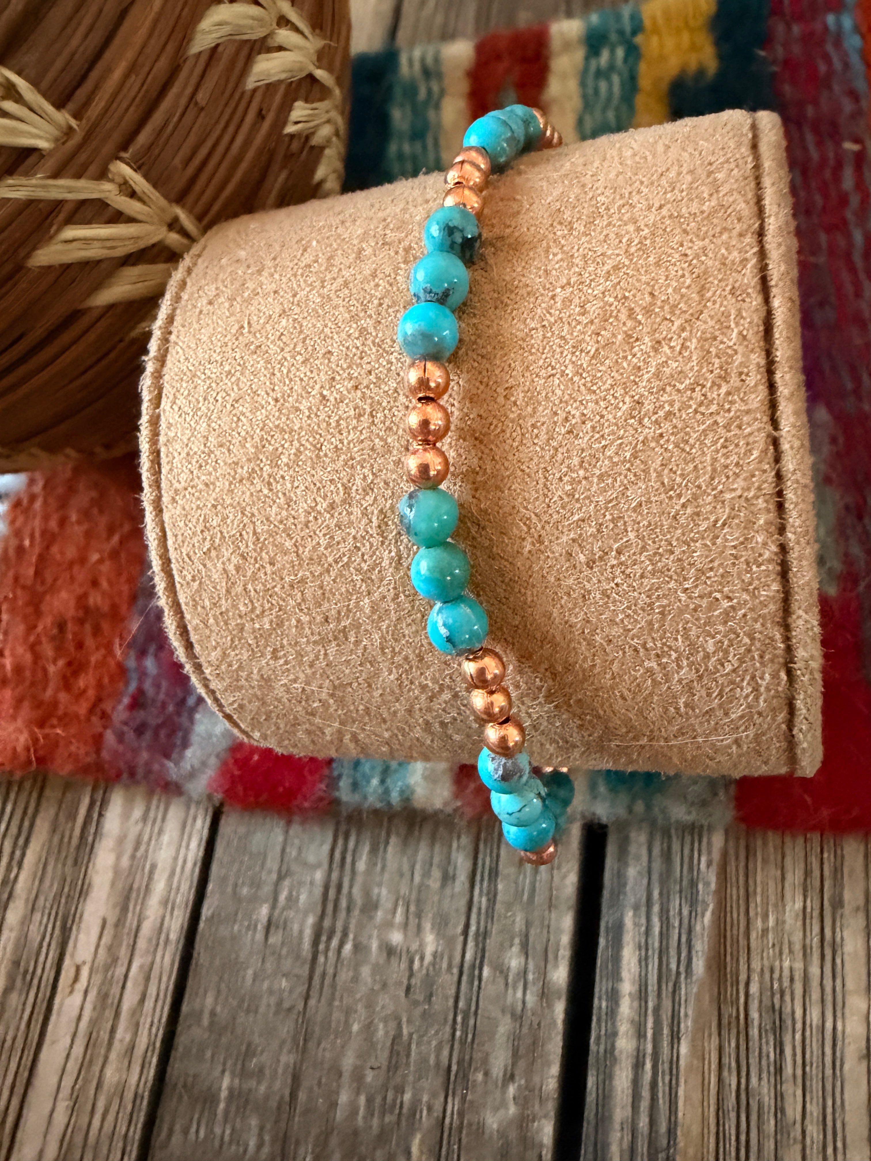 Handcrafted Turquoise & Copper Beaded Stretch Bracelet