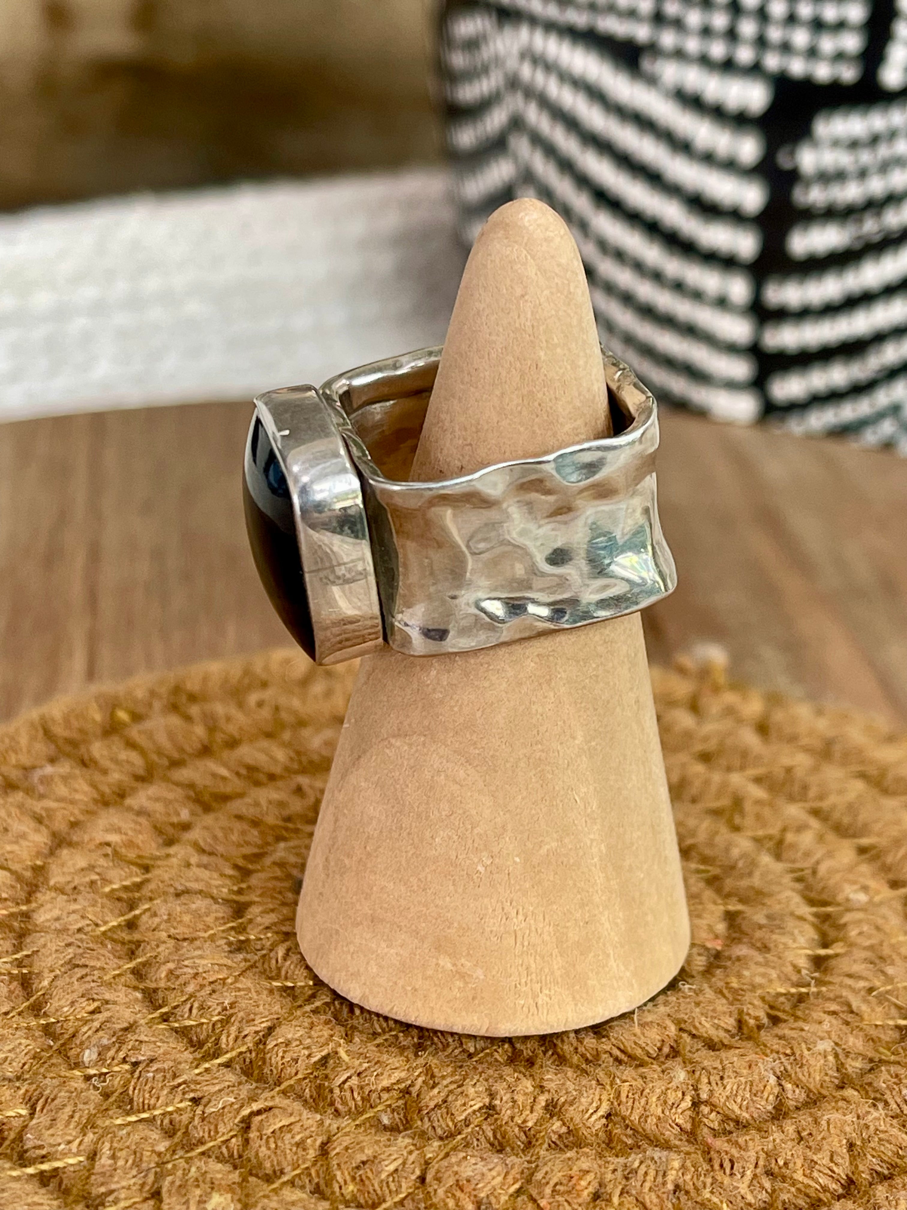 Handcrafted Sterling Silver & Onyx Size 7 Square Ring