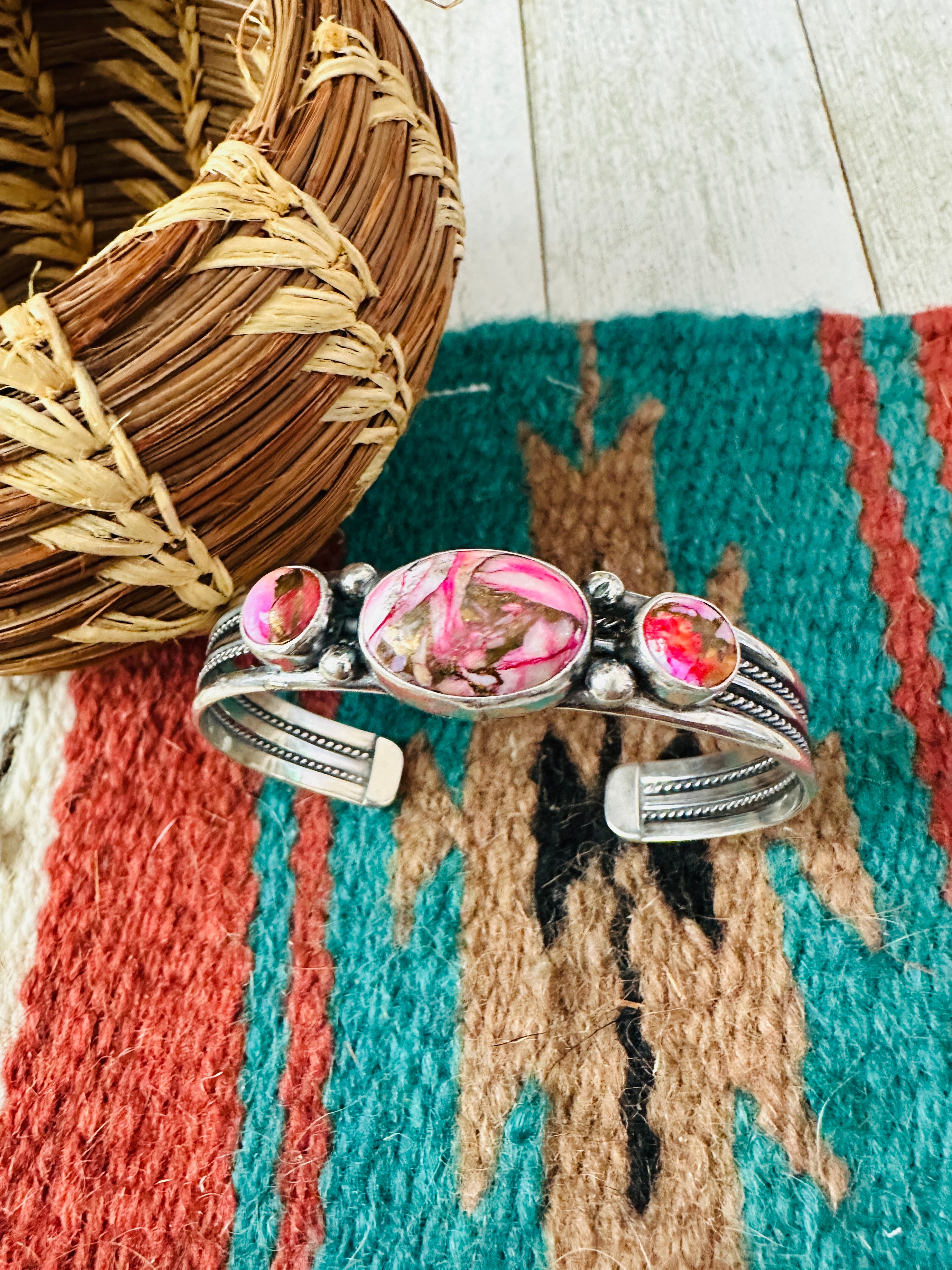 Handcrafted Sterling Silver & Pink Mojave Cuff Bracelet