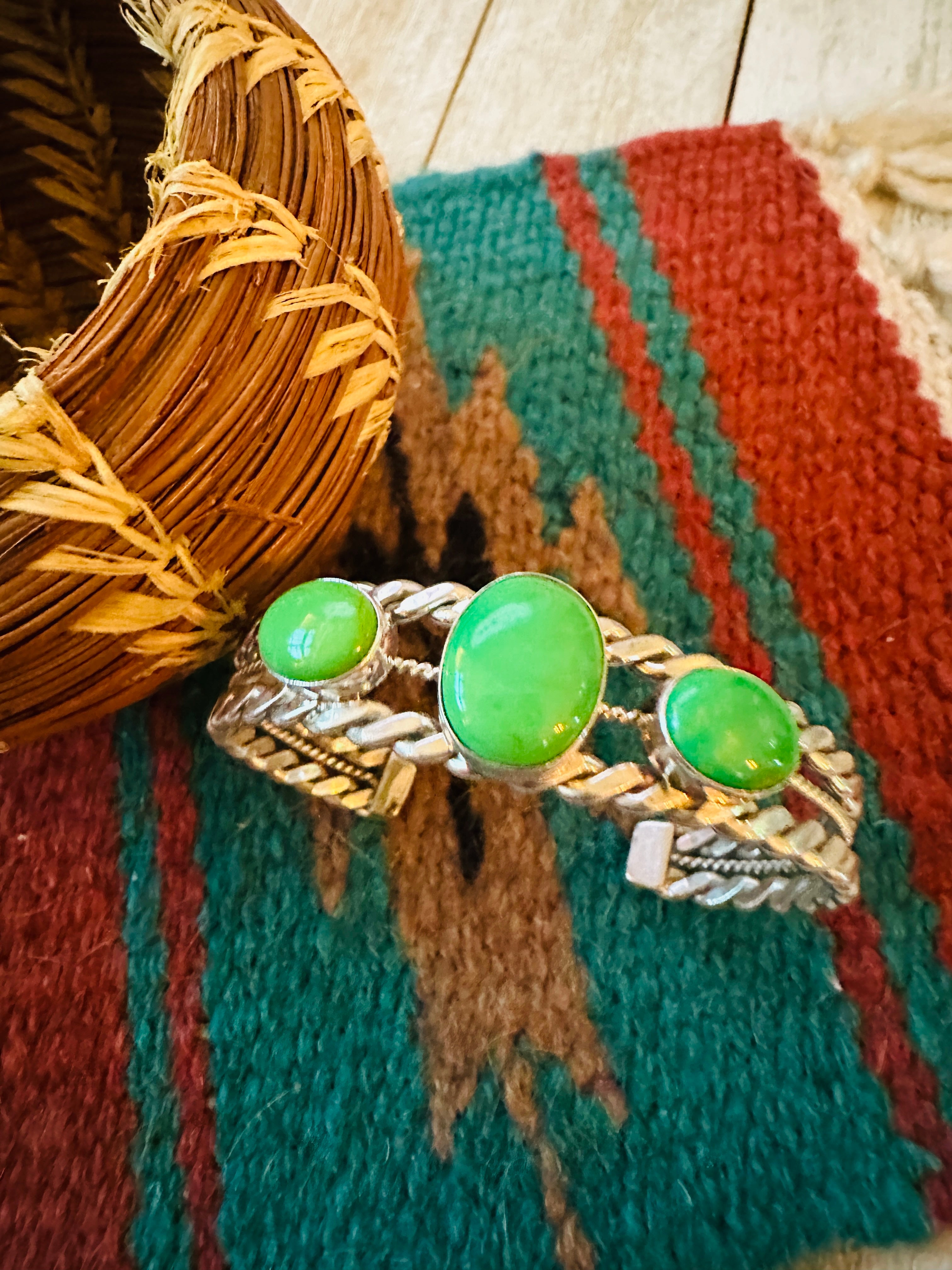 Handcrafted Green Kingman Turquoise & Sterling Silver Cuff Bracelet