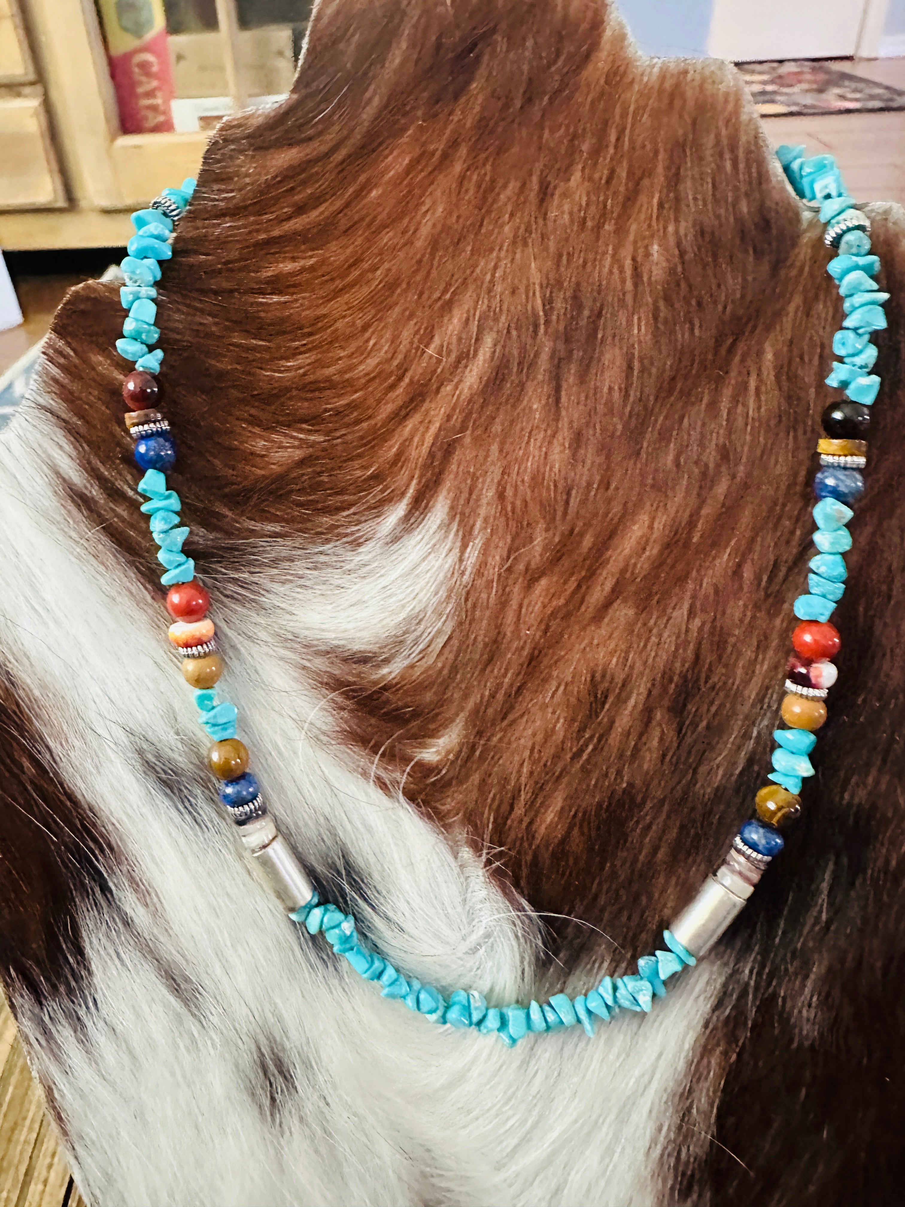 Handcrafted Multi Stone & Sterling Silver Beaded 18” Necklace by T & R Singer