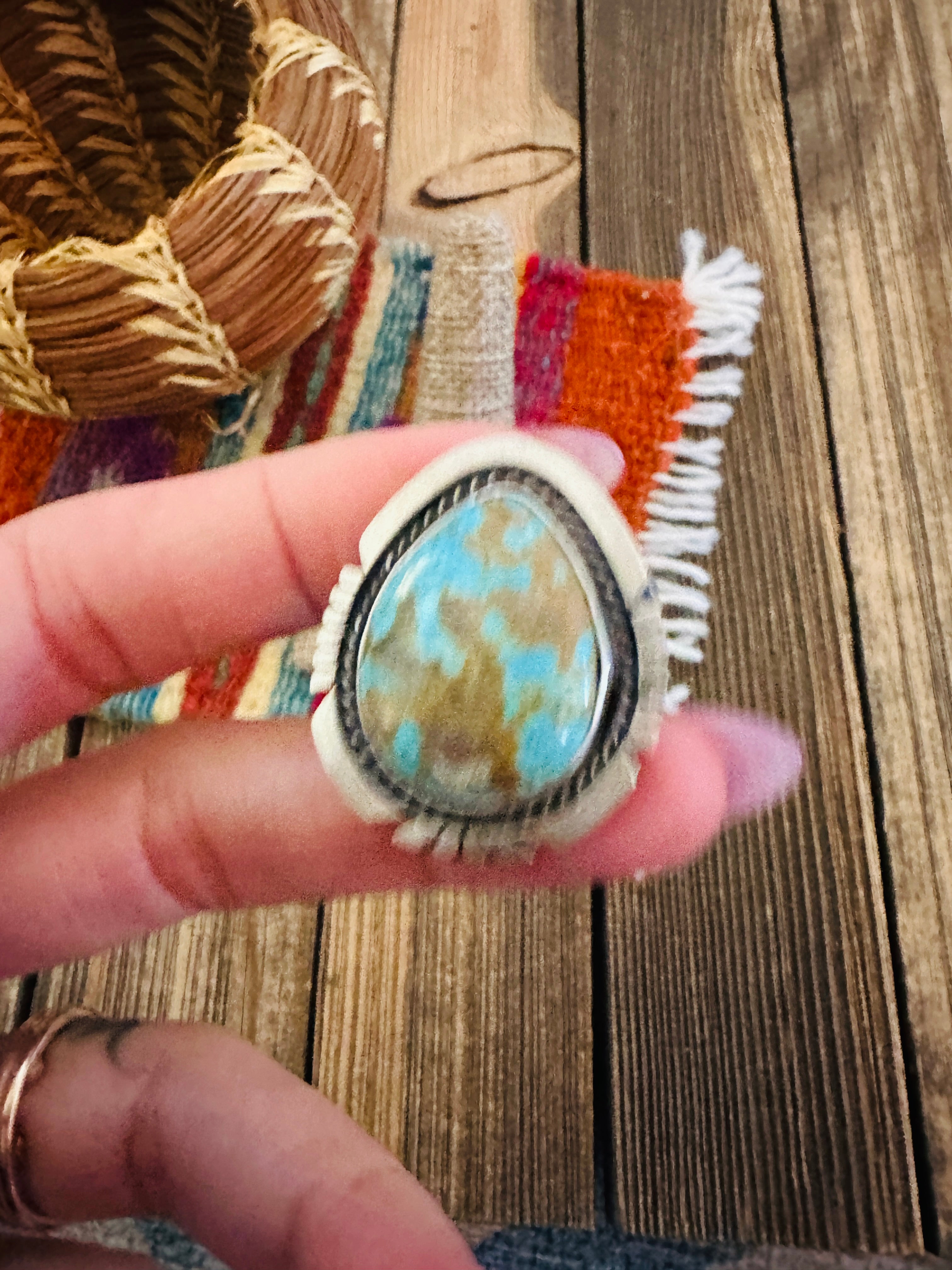 Handcrafted Sterling Silver & Turquoise Adjustable Ring