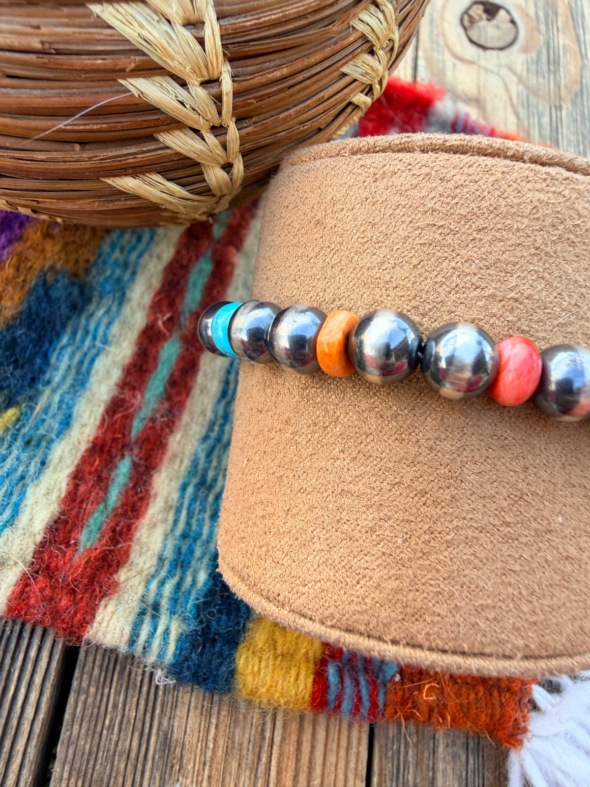Handcrafted Multi Stone & Sterling Silver Beaded Stretch Bracelet
