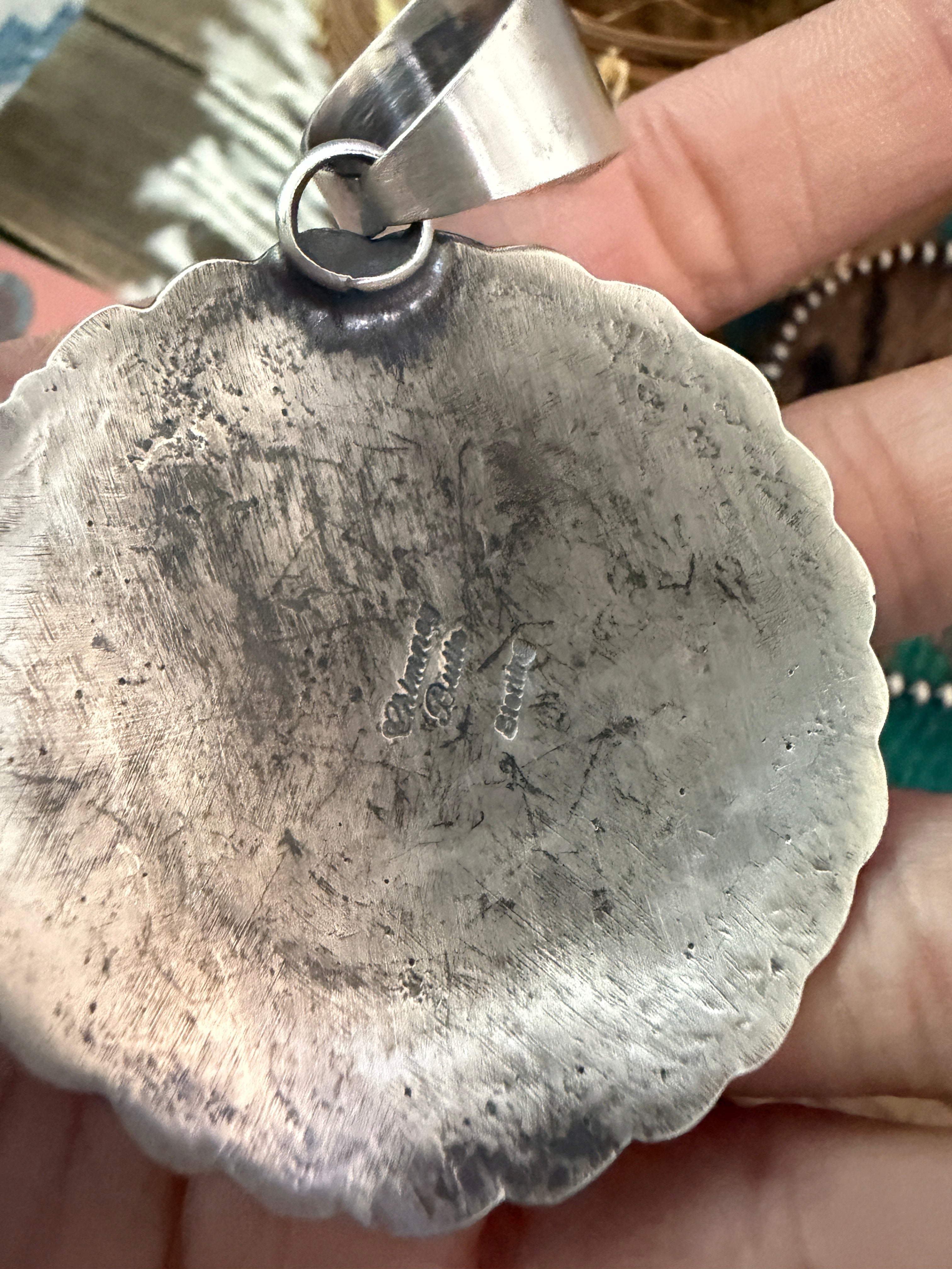 Handcrafted Sterling Silver & Sonoran Gold Turquoise Concho Pendant by Chimney Butte