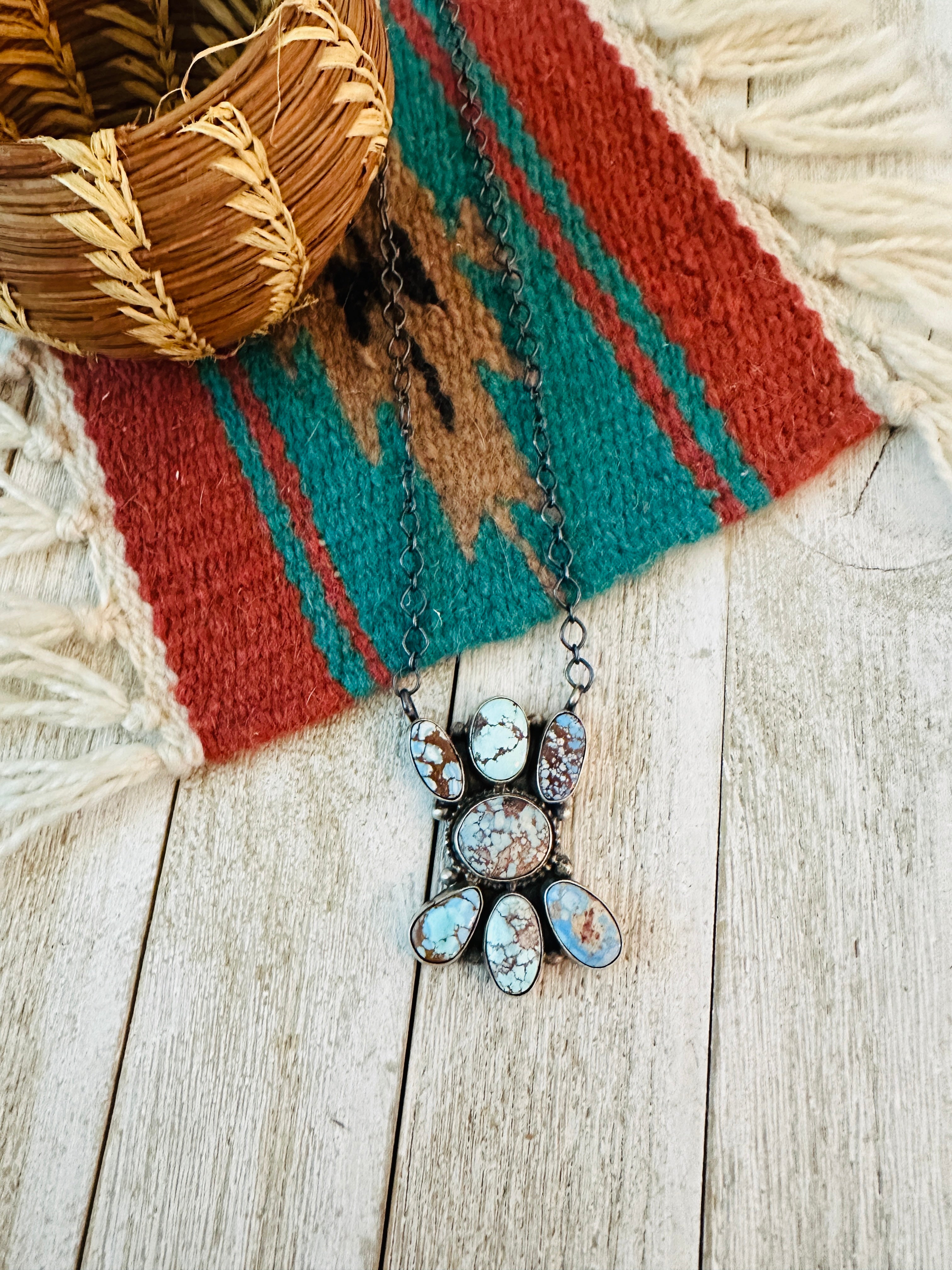 Handcrafted Sterling Silver & Golden Hills Turquoise Cluster Necklace