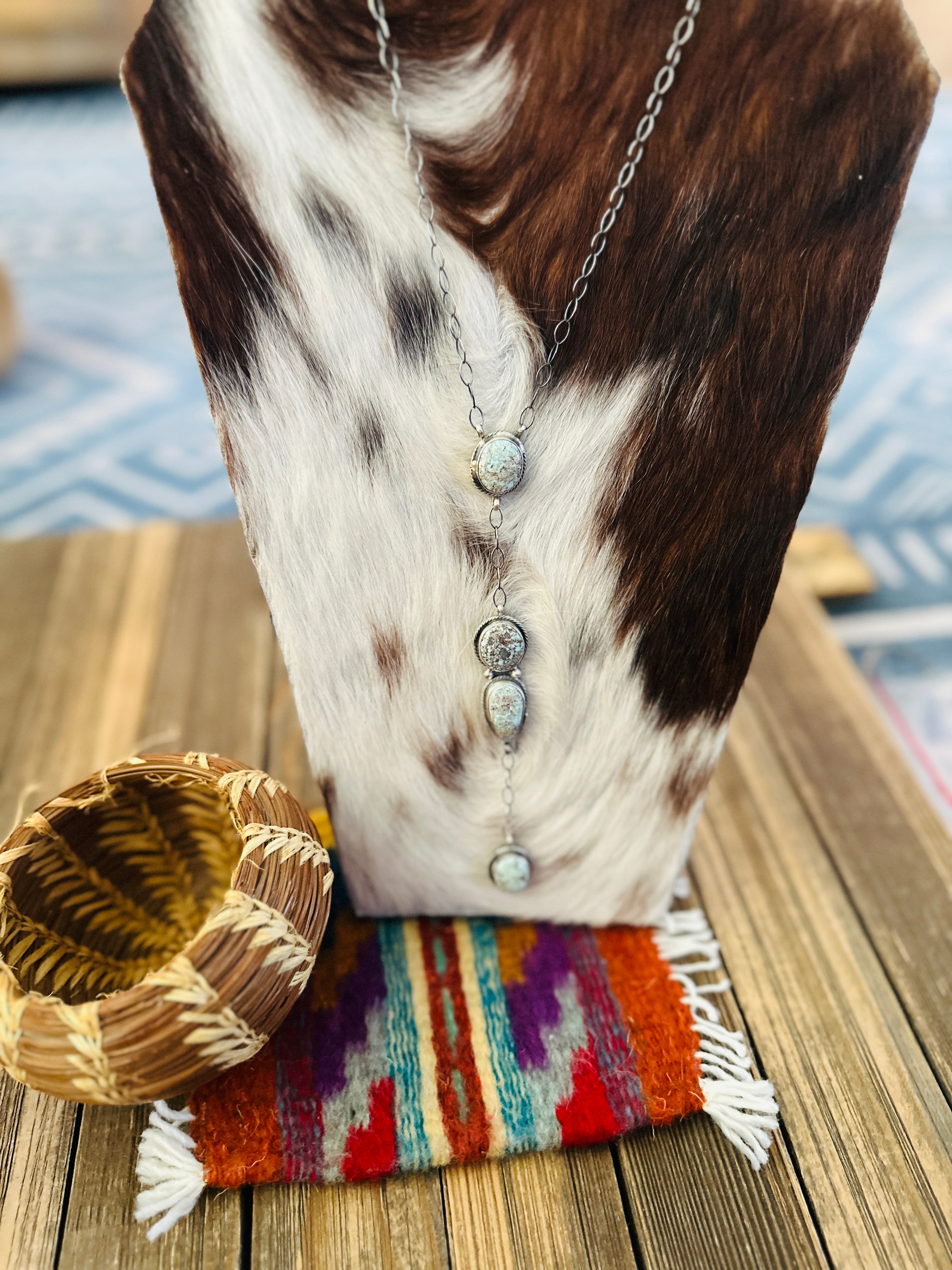 Handcrafted Dry Creek Turquoise & Sterling Silver Lariat Necklace