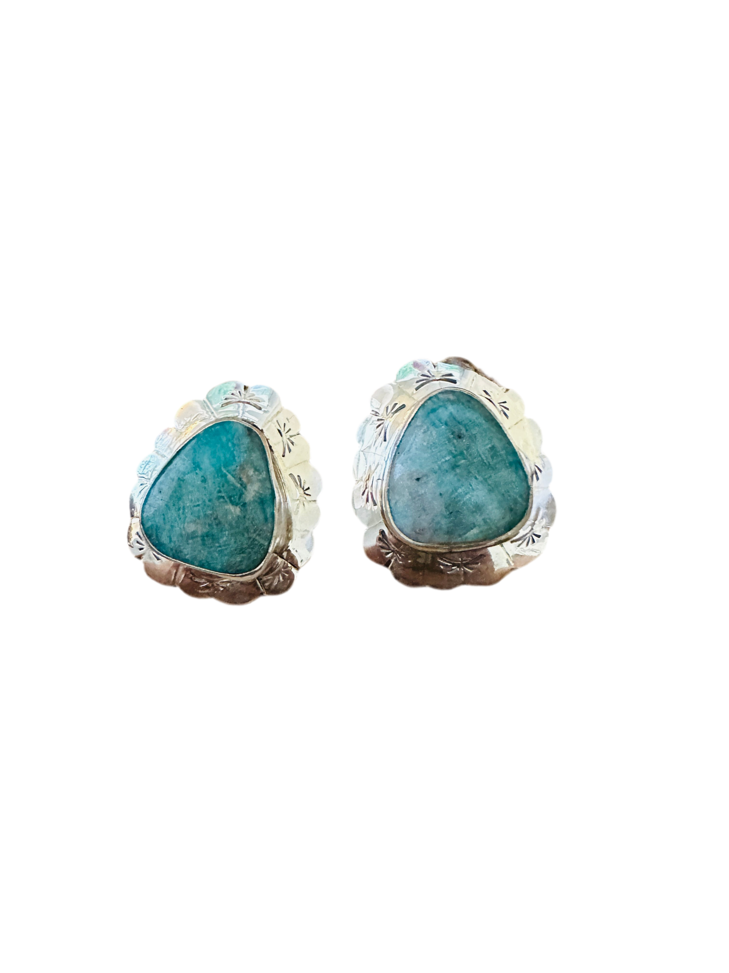 Navajo Turquoise & Sterling Silver Concho Post Earrings
