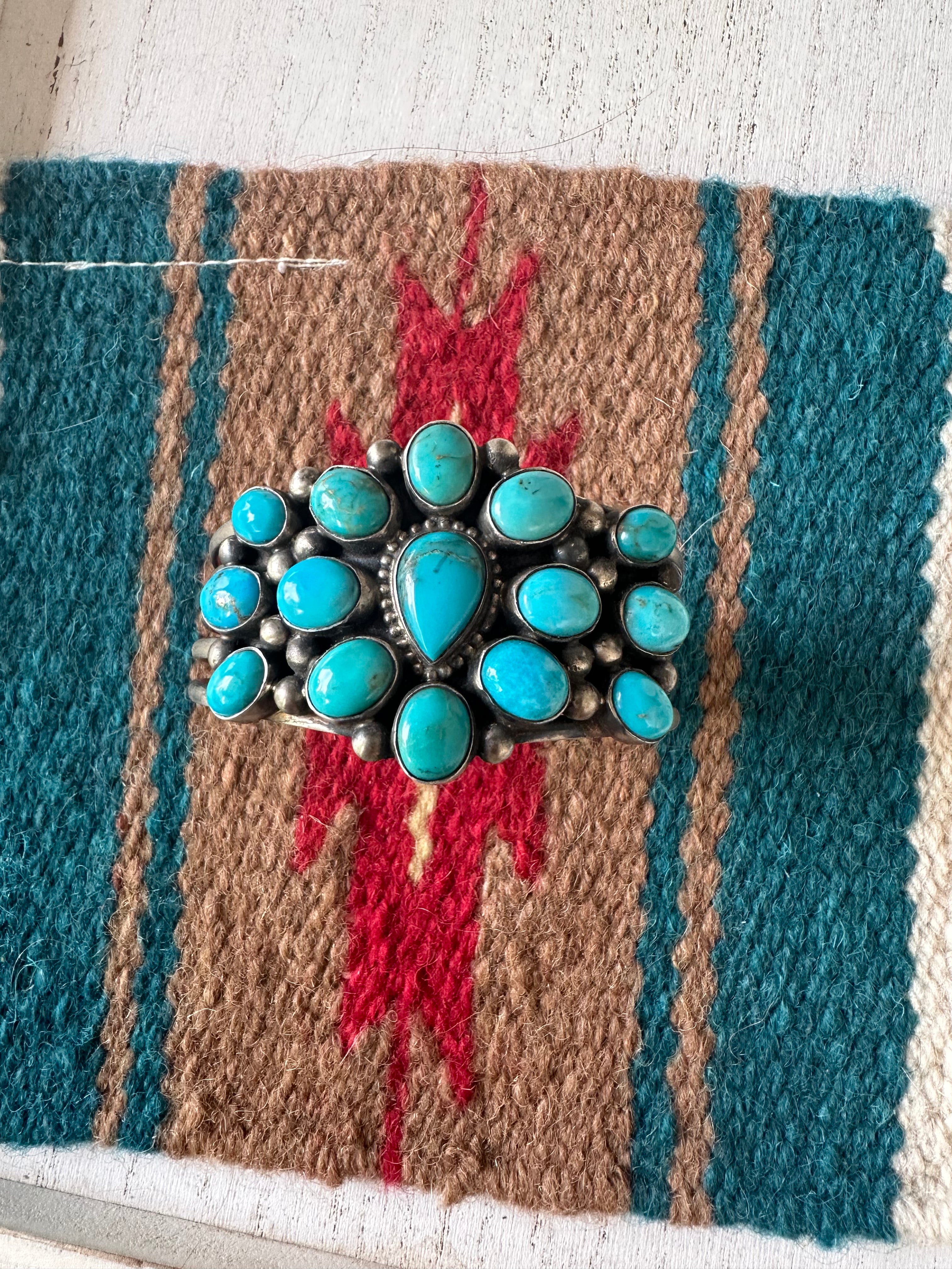 Beautiful Handcrafted Turquoise & Sterling Silver Cuff Bracelet Signed Kathleen G /