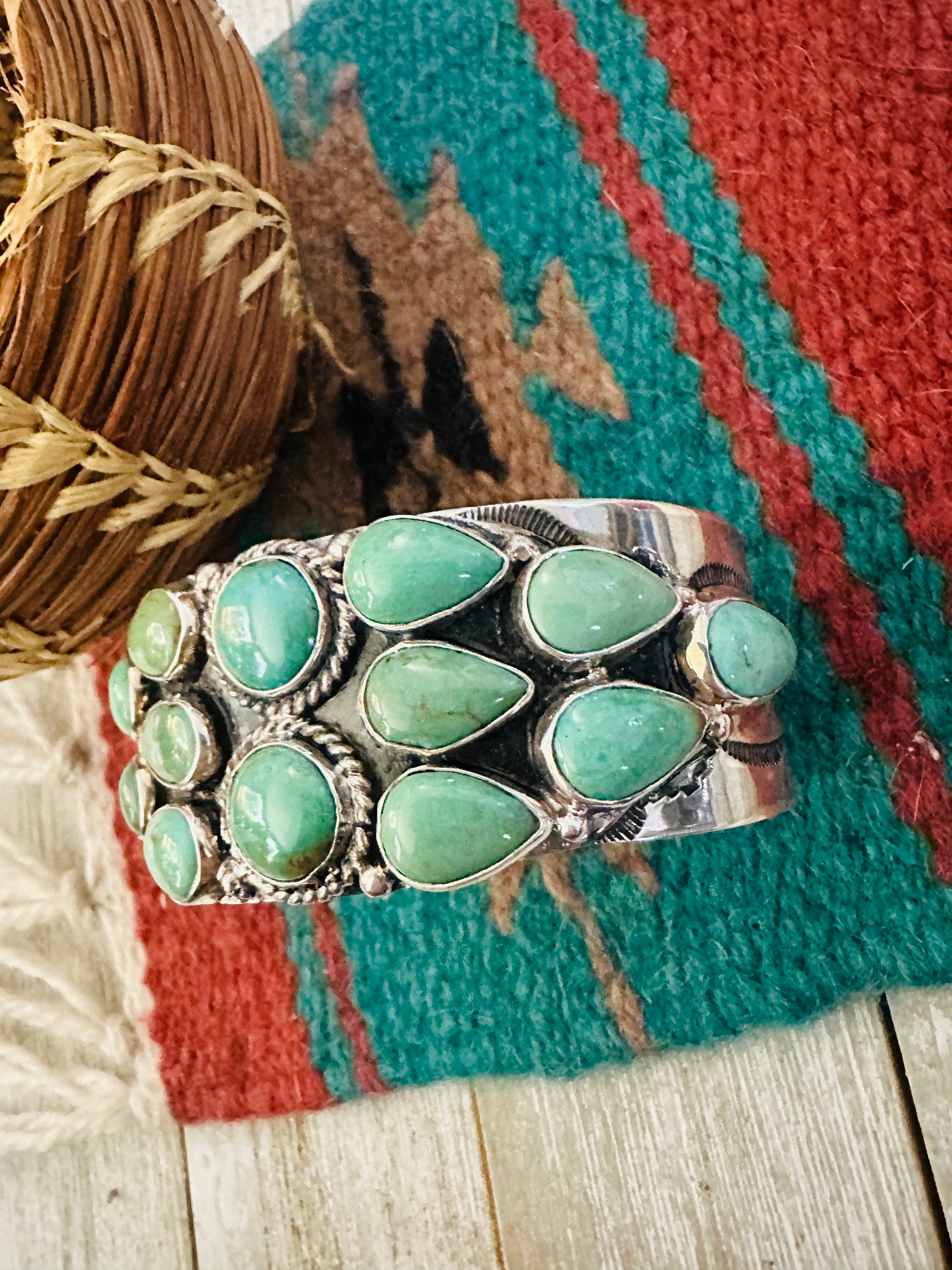 Handcrafted Sterling Silver & Turquoise Cluster Cuff Bracelet