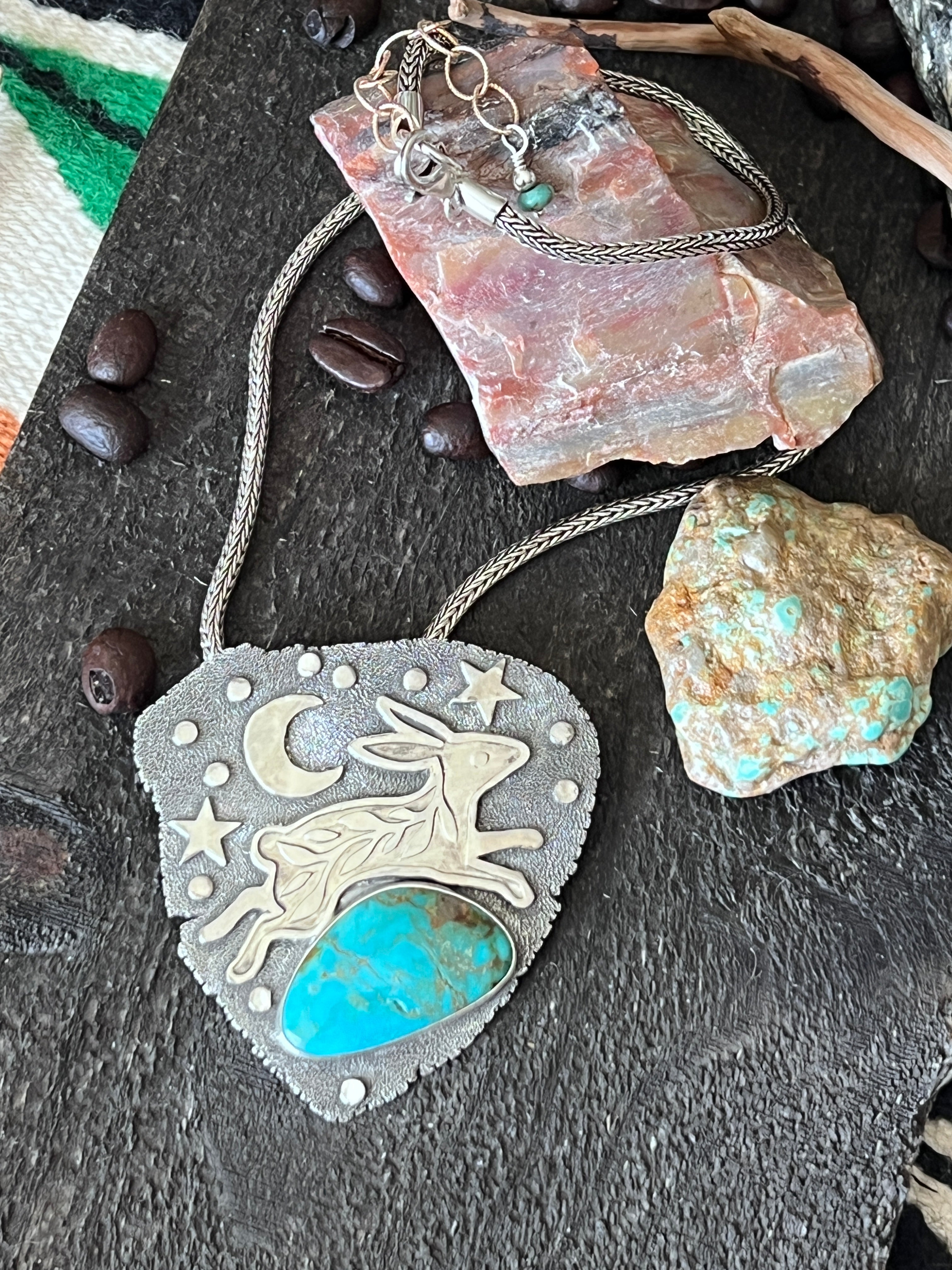 Tularosa Sterling Silver & Kingman Turquoise Celestial Rabbit Necklace