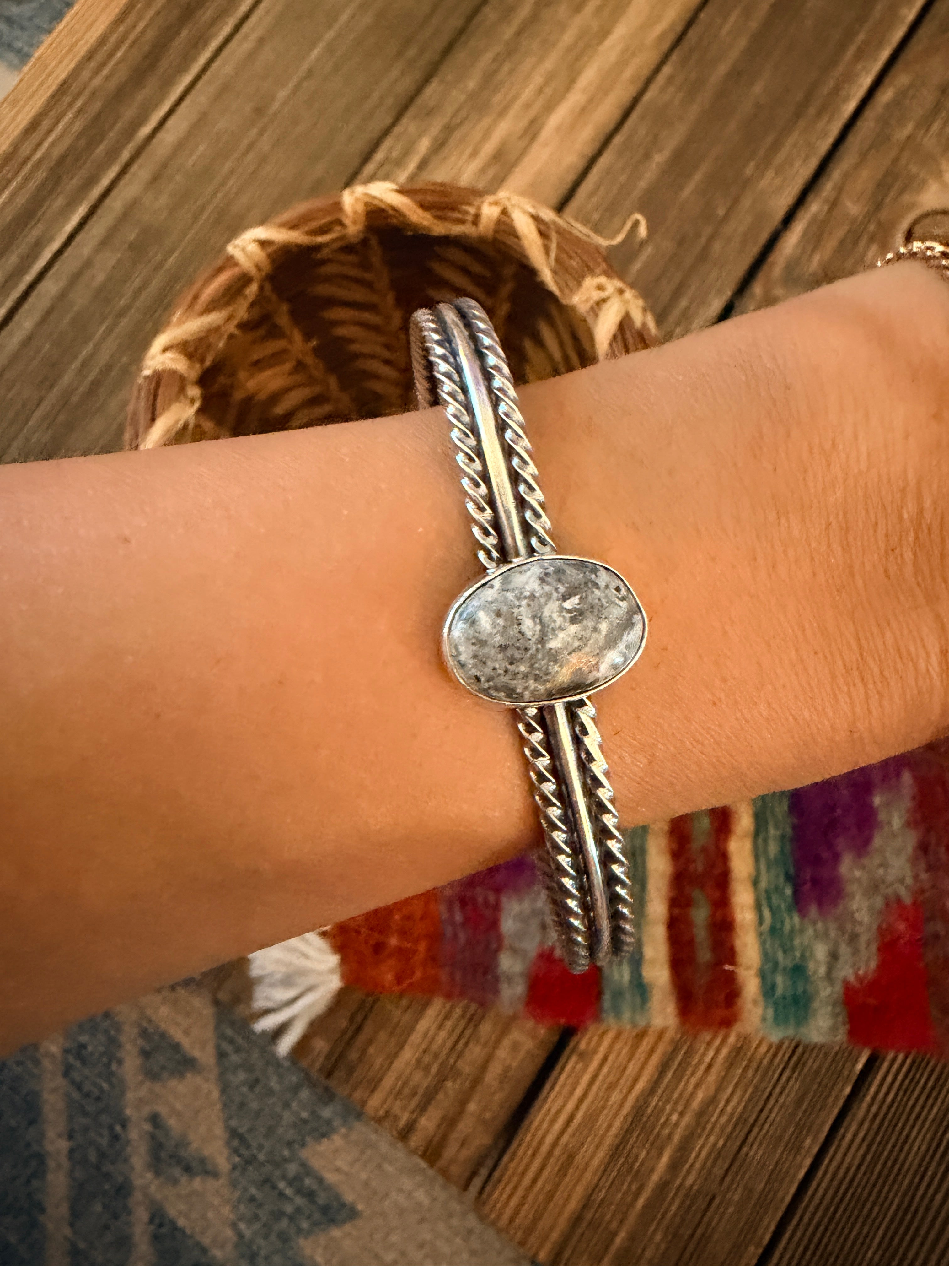 Handcrafted White Buffalo & Sterling Silver Cuff Bracelet