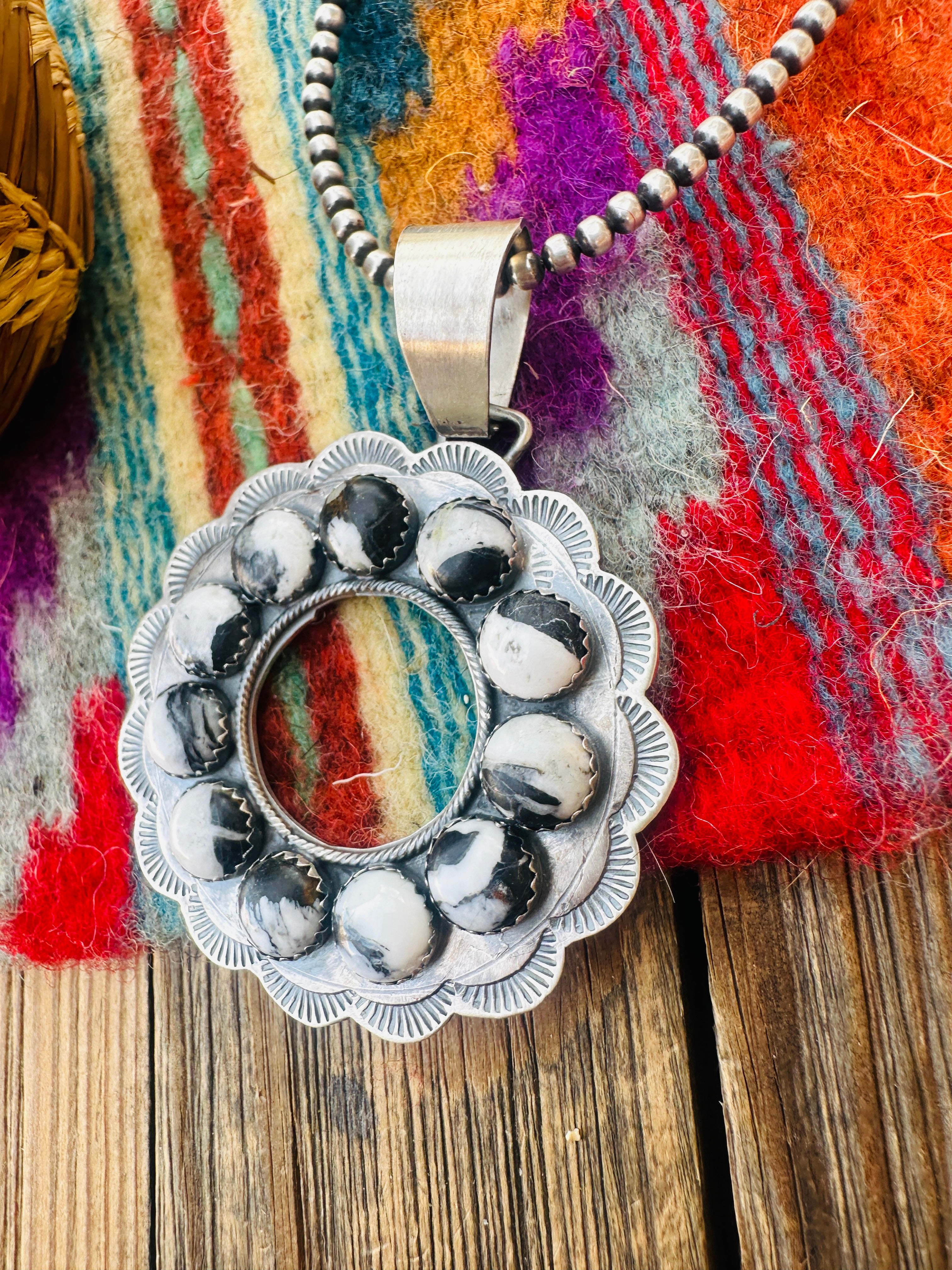 Handcrafted Sterling Silver & White Buffalo Pendant by Bobby Johnson